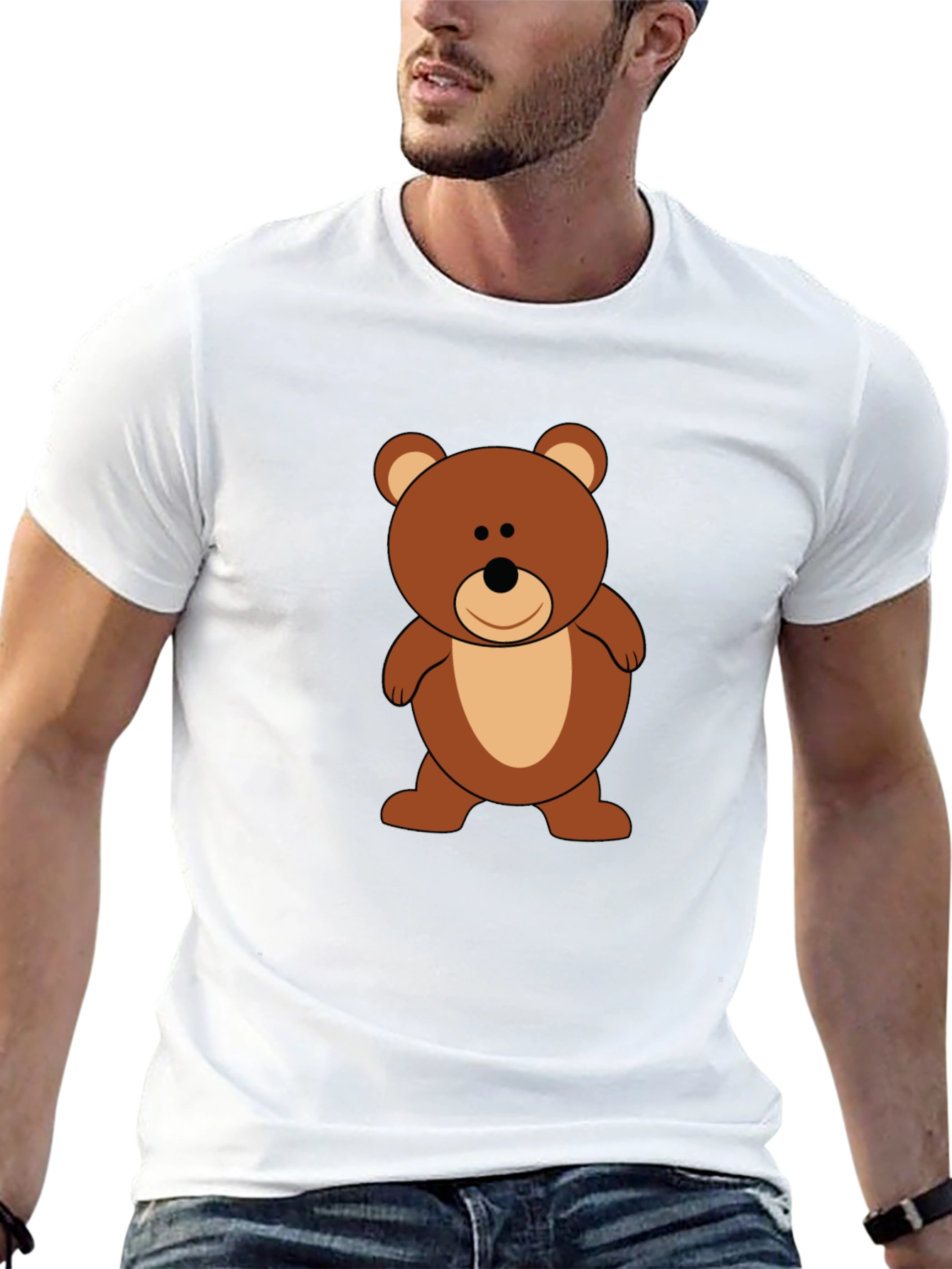 Cute Teddy Bear Graphic Tee - Black