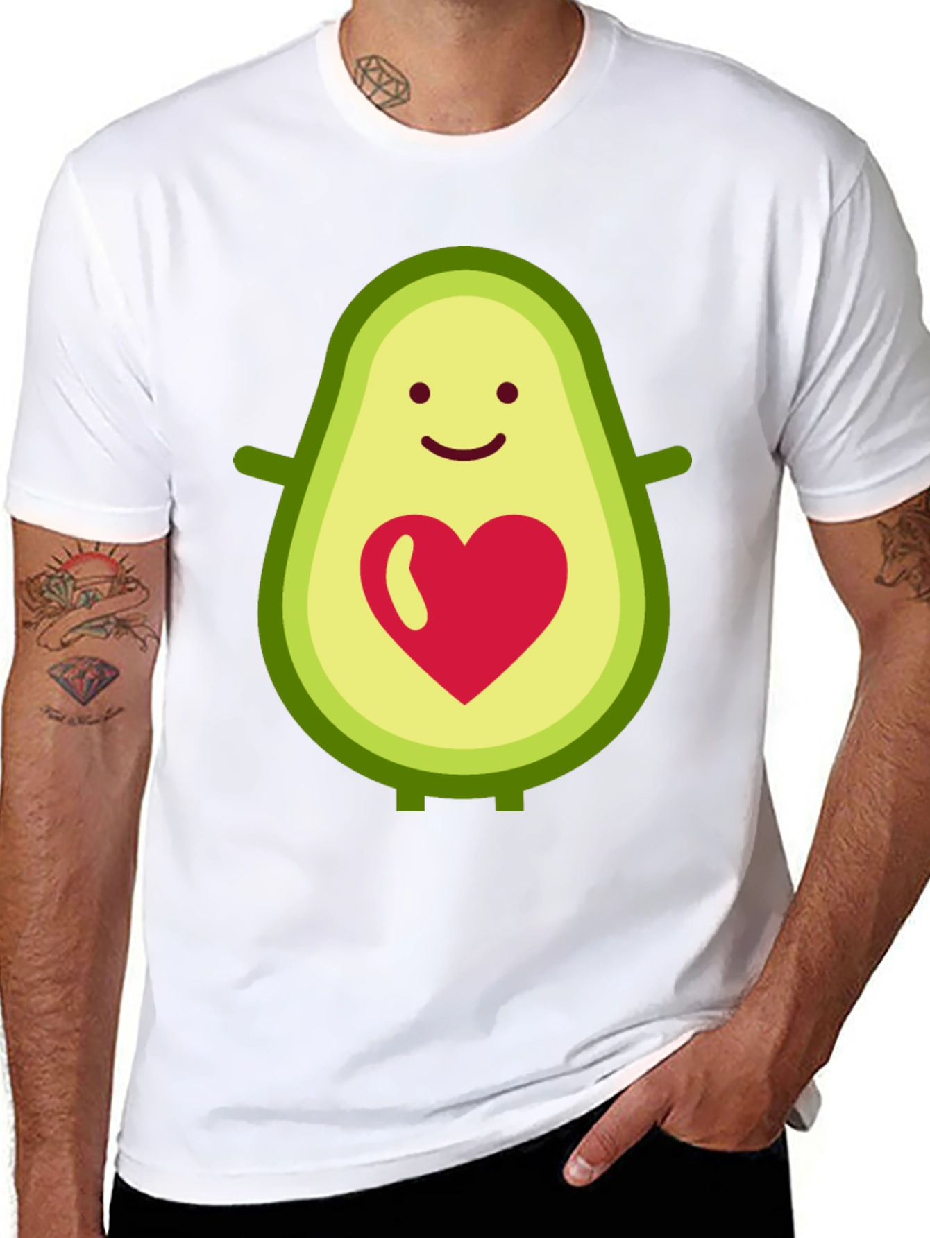 Cute Avocado Heart Graphic Tee - Black Cotton