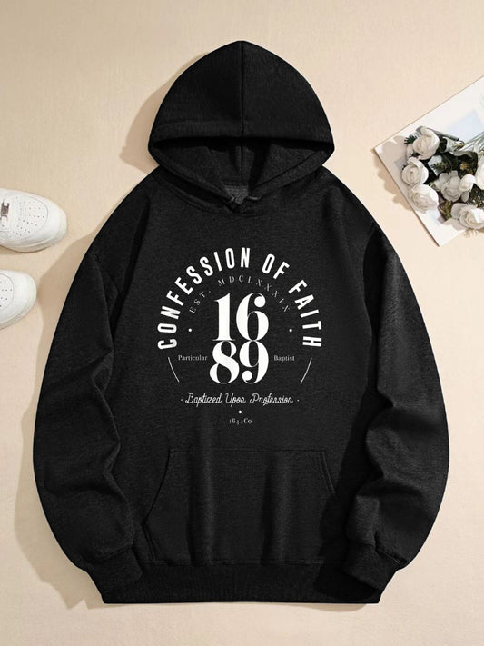Unisex 1689 Faith Heritage Hoodie – Vintage “Confession of Faith” Graphic Pullover, Black Crewneck Religious-Inspired Sweatshirt for Everyday Casual Wear