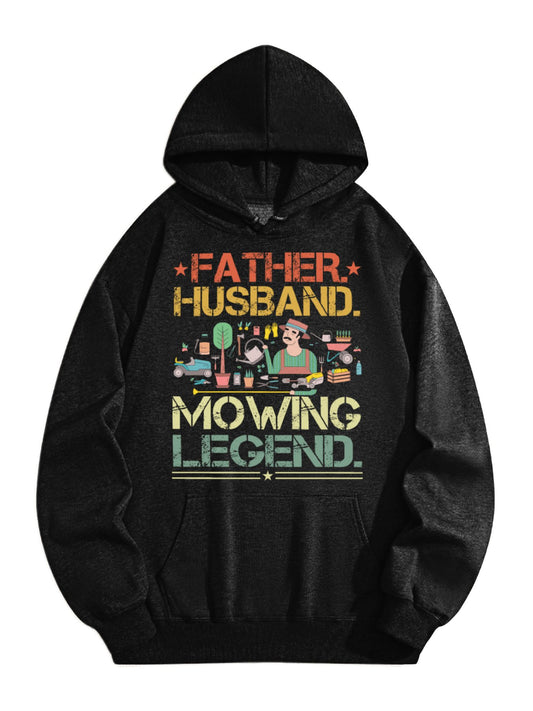 Father Husband Mowing Legend Hoodie – Funny Retro Lawn Care Graphic Sweatshirt for Dad, Husband & Garden Lovers