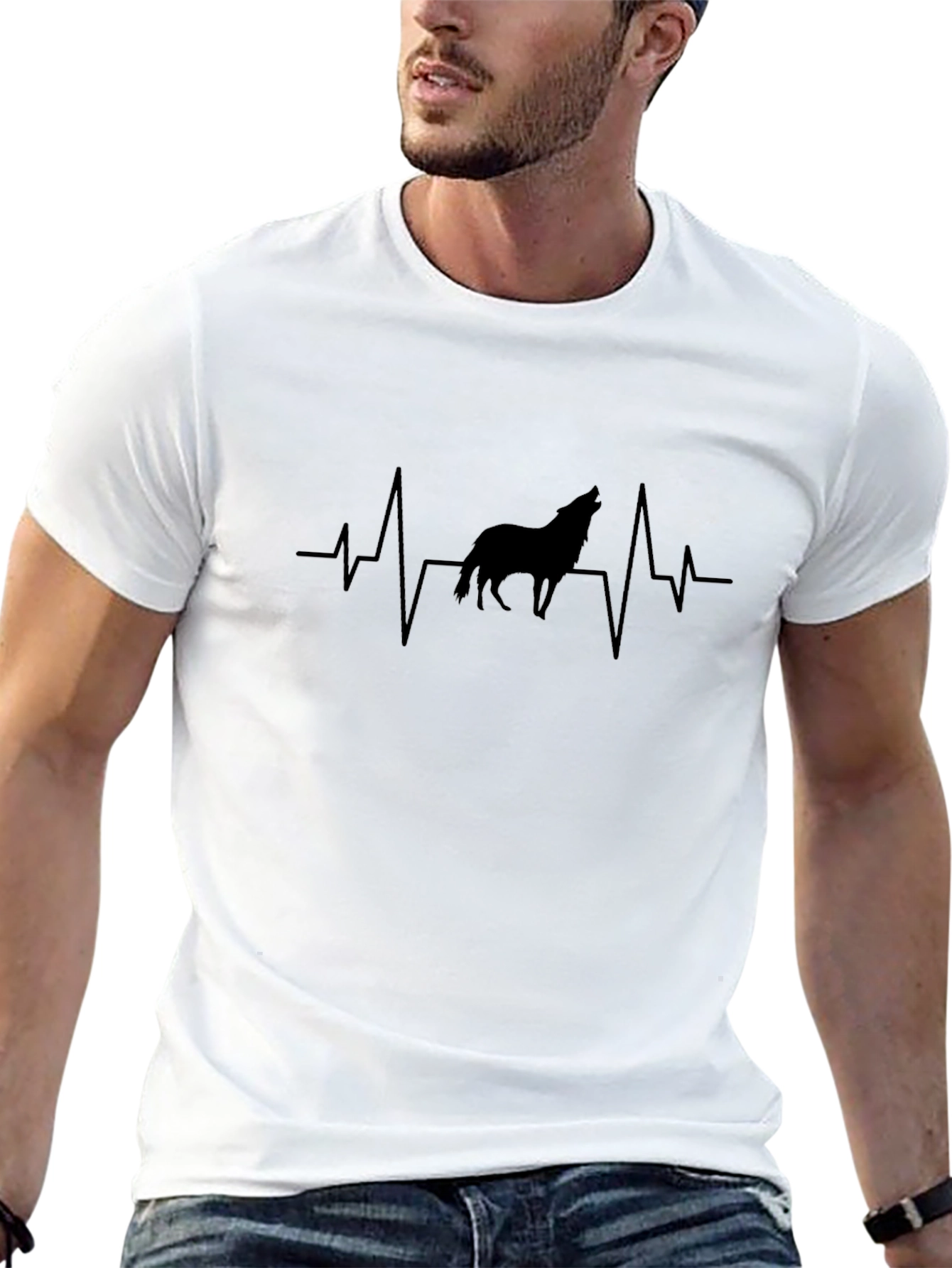 Wolf Heartbeat T-Shirt - Black Graphic Tee