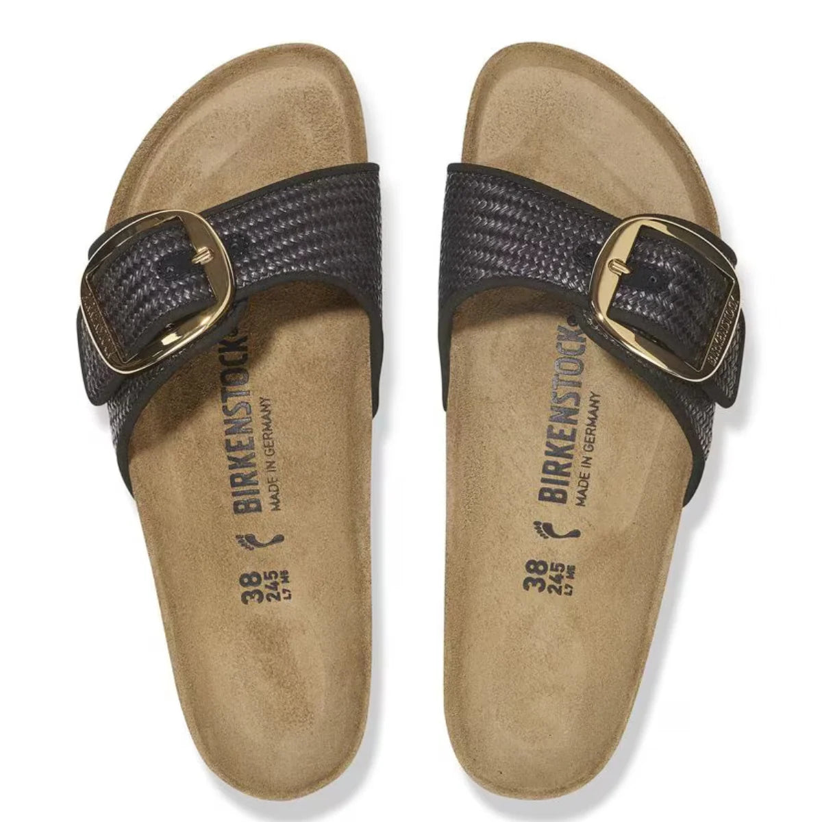 Birkenstock Women's Madrid Big Buckle Raffia Textile in Black