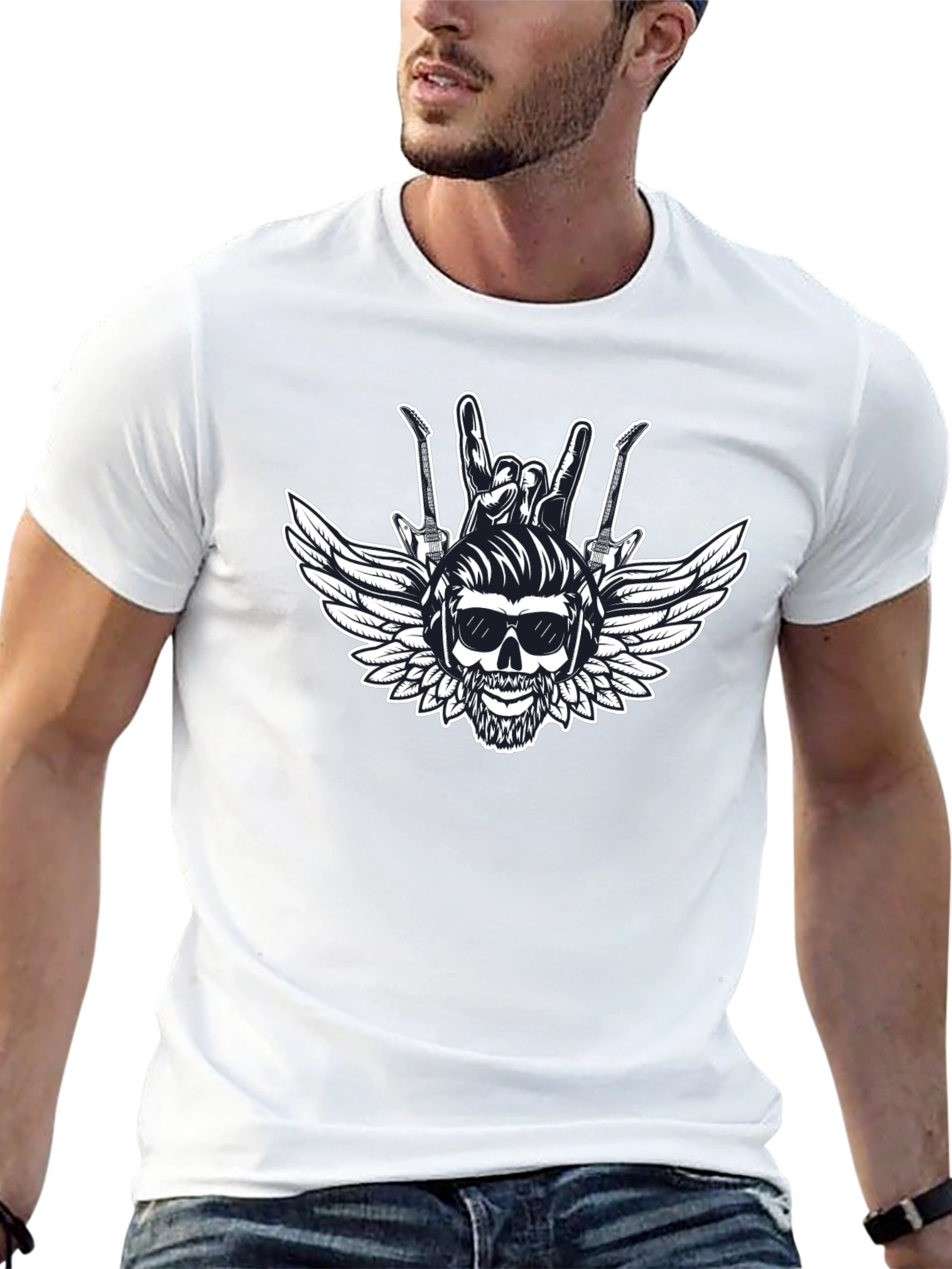 Rock & Roll Skull Graphic T-Shirt
