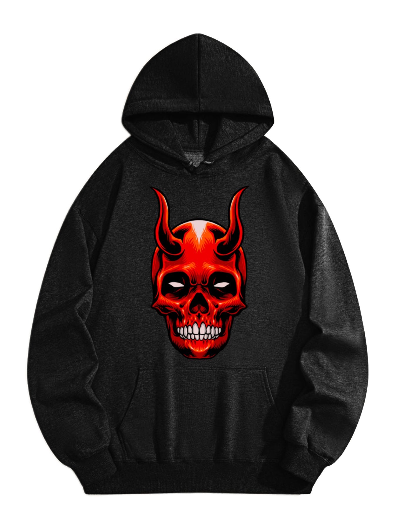 Red Flame Skull Hoodie – Dark Streetwear Graphic Pullover for Men & Women, Gothic Demon-Inspired Skull Design, Oversized Grunge Hoodie