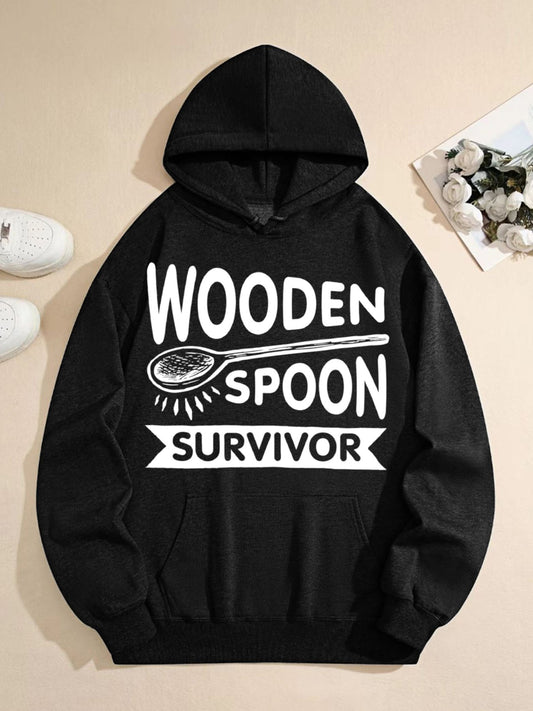 Wooden Spoon Survivor Hoodie – Funny Quote Graphic Pullover, Retro Humor Sweatshirt for Men & Women, Casual Cozy Streetwear