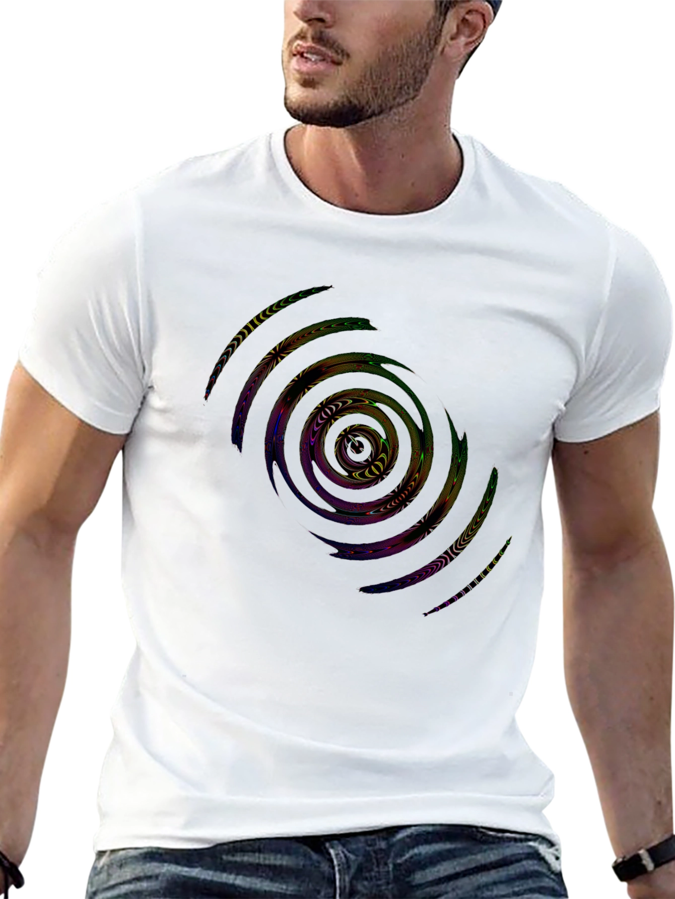 Abstract Spiral Graphic Black T-Shirt