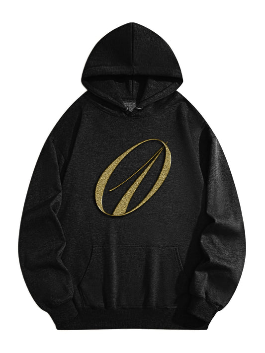 Gold Monogram Letter Hoodie – Minimalist Metallic Script Design Sweatshirt, Elegant Streetwear Pullover for Men & Women