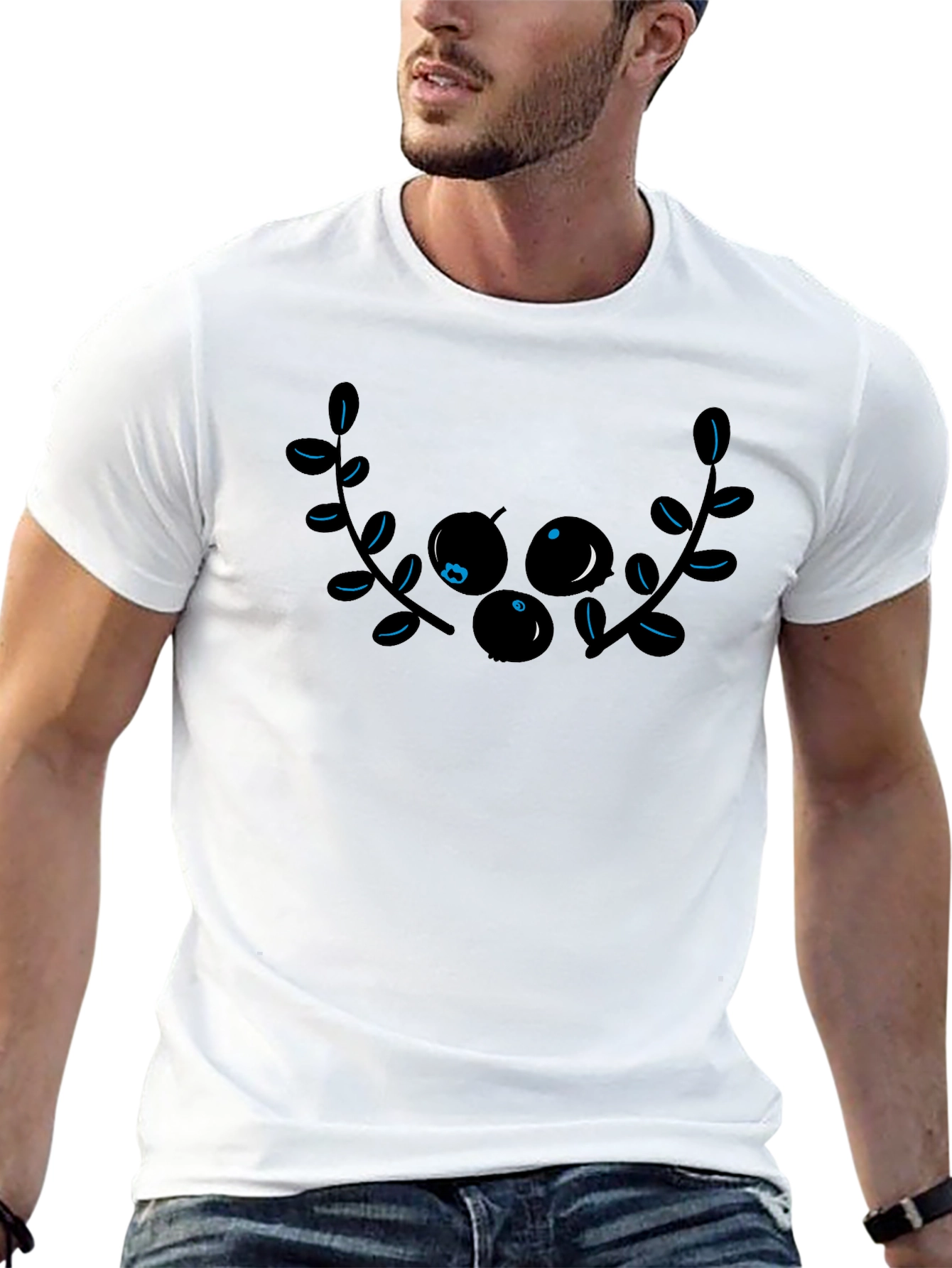 Black Graphic Tee with Berry Branch Design