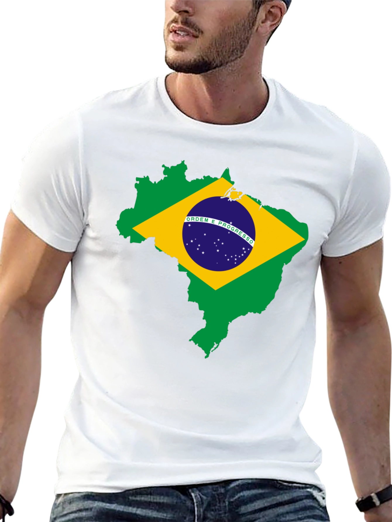 Brazil Flag Map T-Shirt - Black Cotton Tee