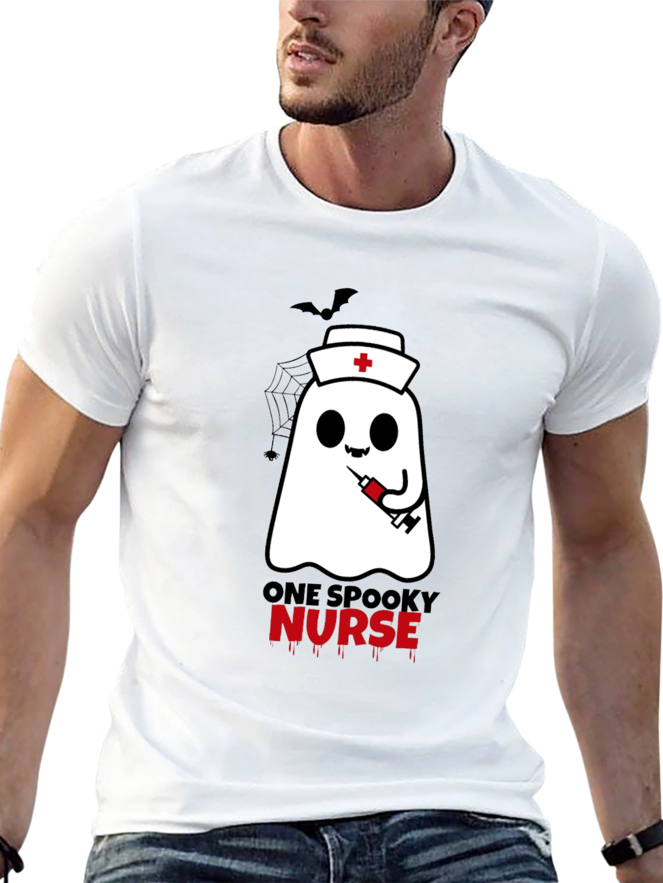 Spooky Nurse Halloween T-Shirt - Ghost with Syringe