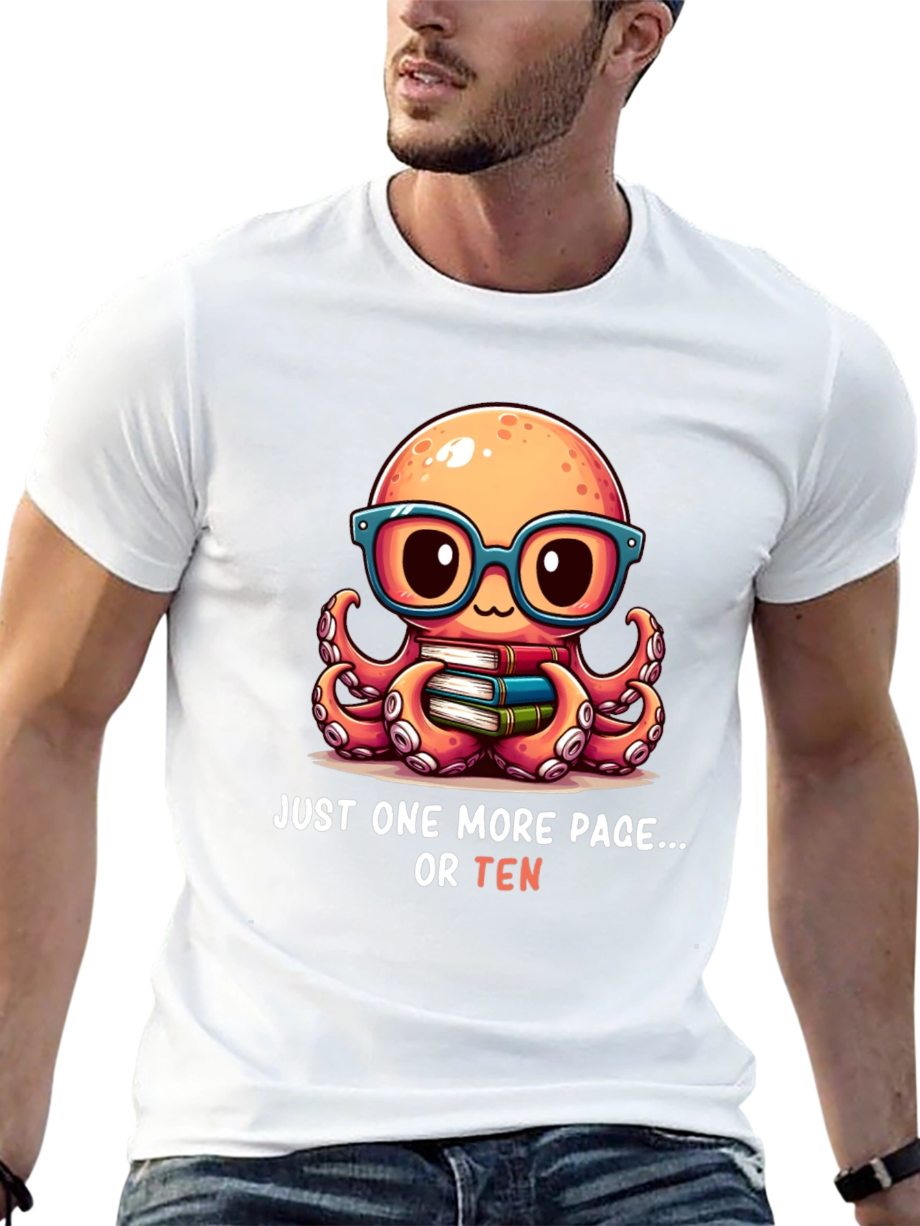 Cute Octopus Reading T-Shirt