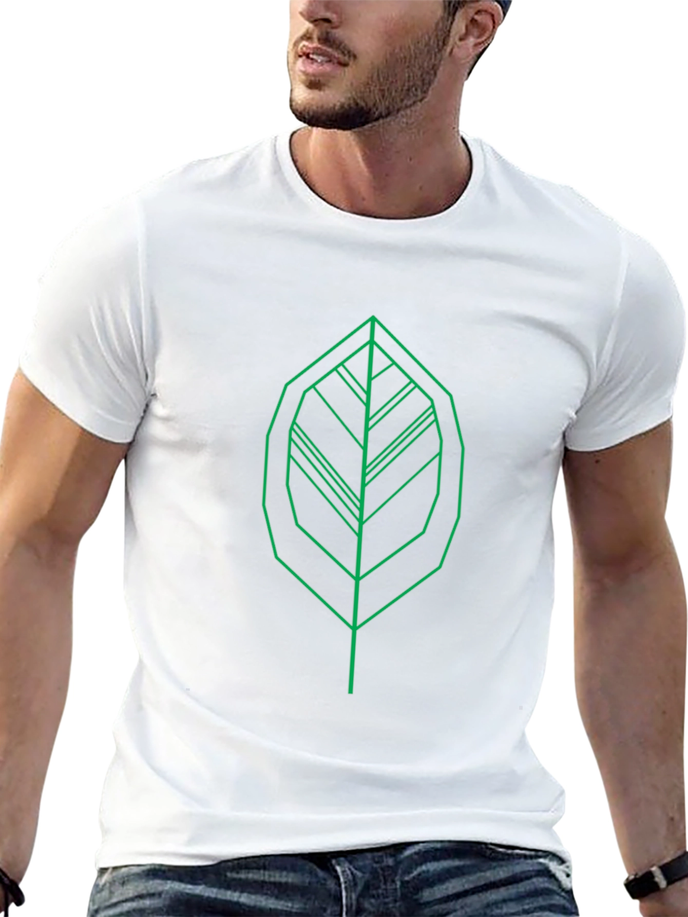 Geometric Leaf Graphic Tee - Modern Green Print