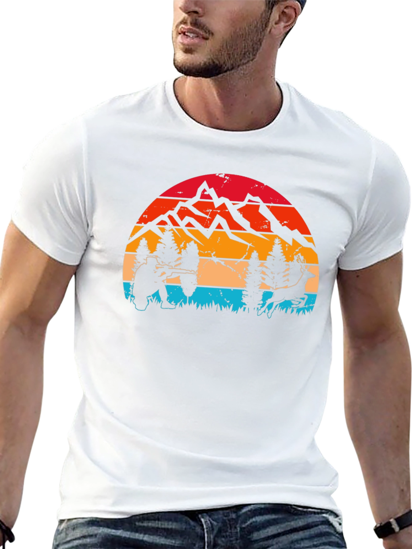 Hunter & Deer Graphic Tee - Retro Style
