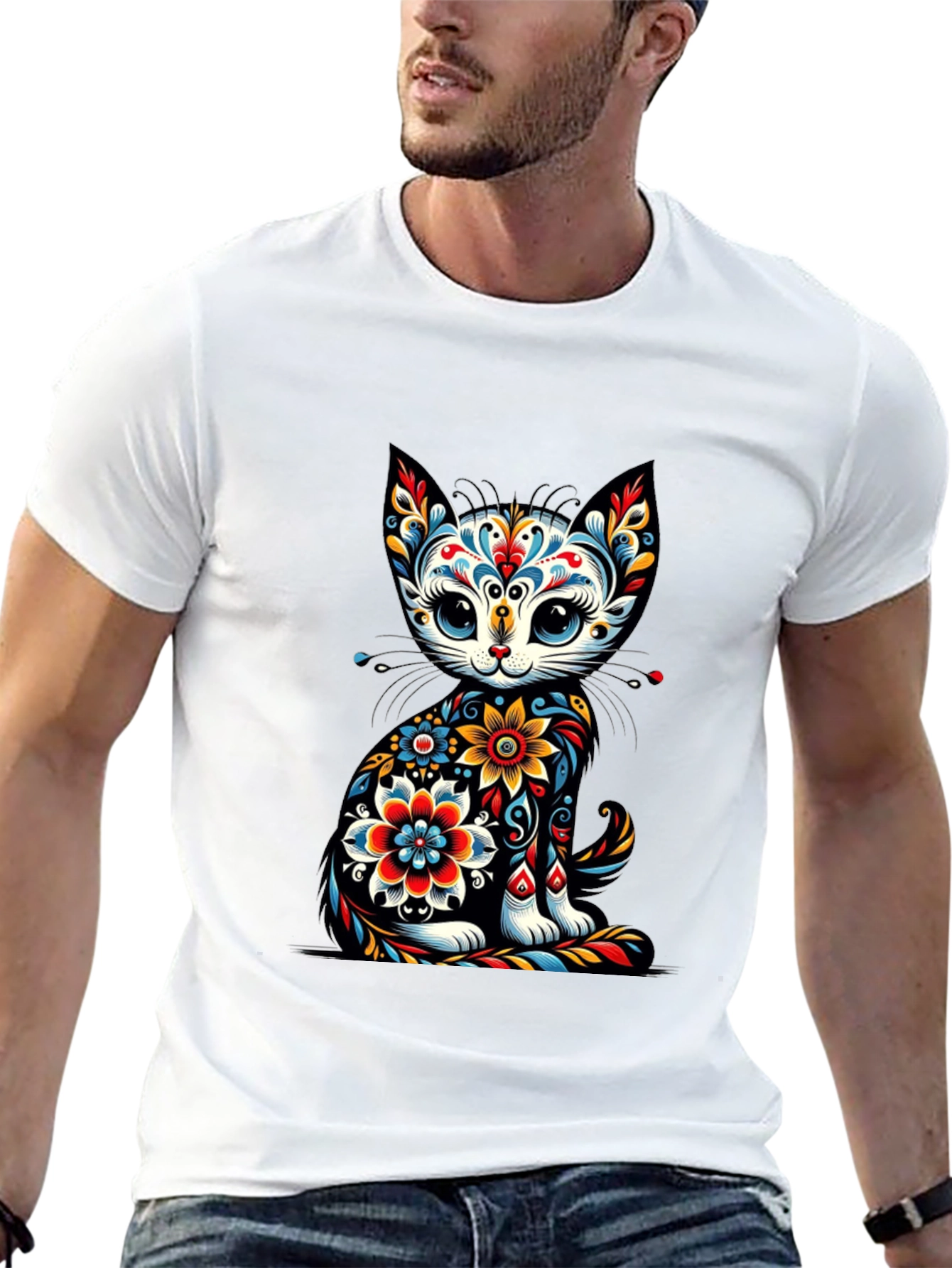 Floral Cat Graphic T-Shirt - Unique Style