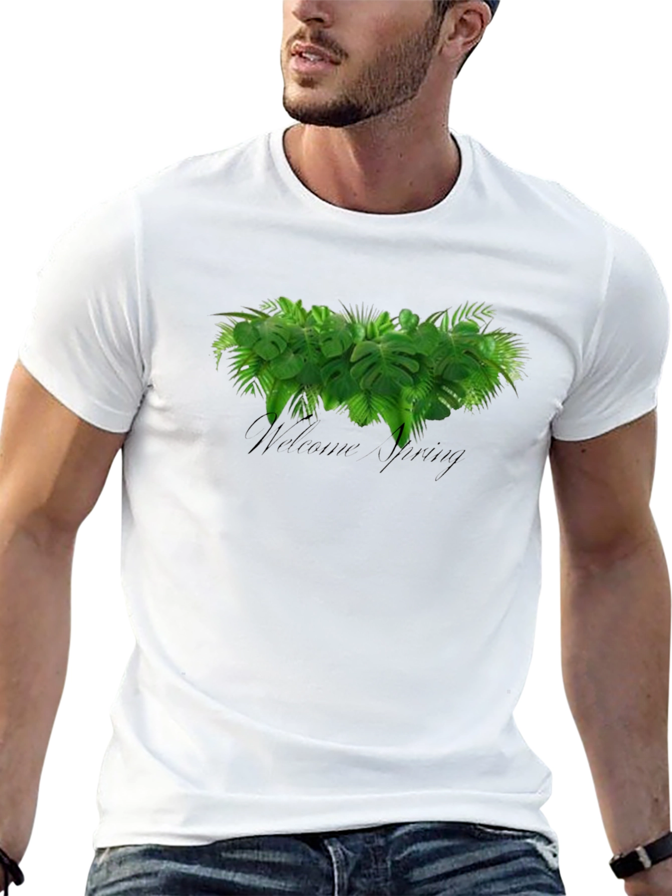Welcome Spring Graphic Tee - Black Cotton T-Shirt