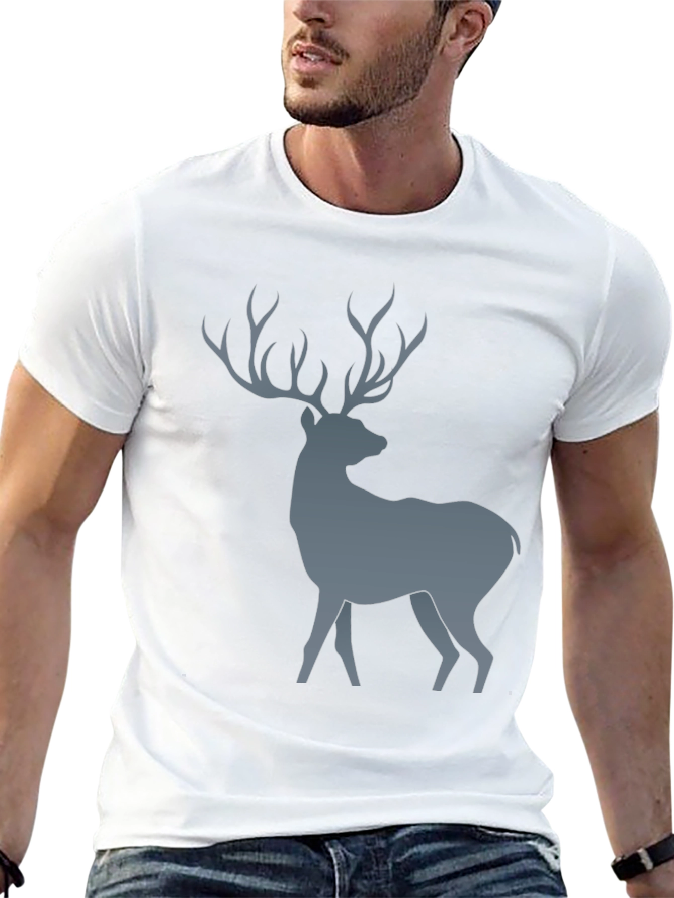 Deer Graphic Print Black T-Shirt