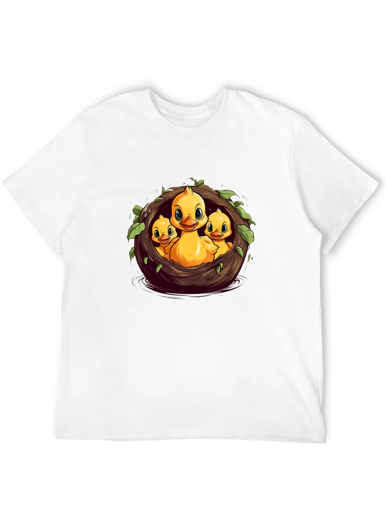 Cute Ducklings in Nest Graphic Black T-Shirt