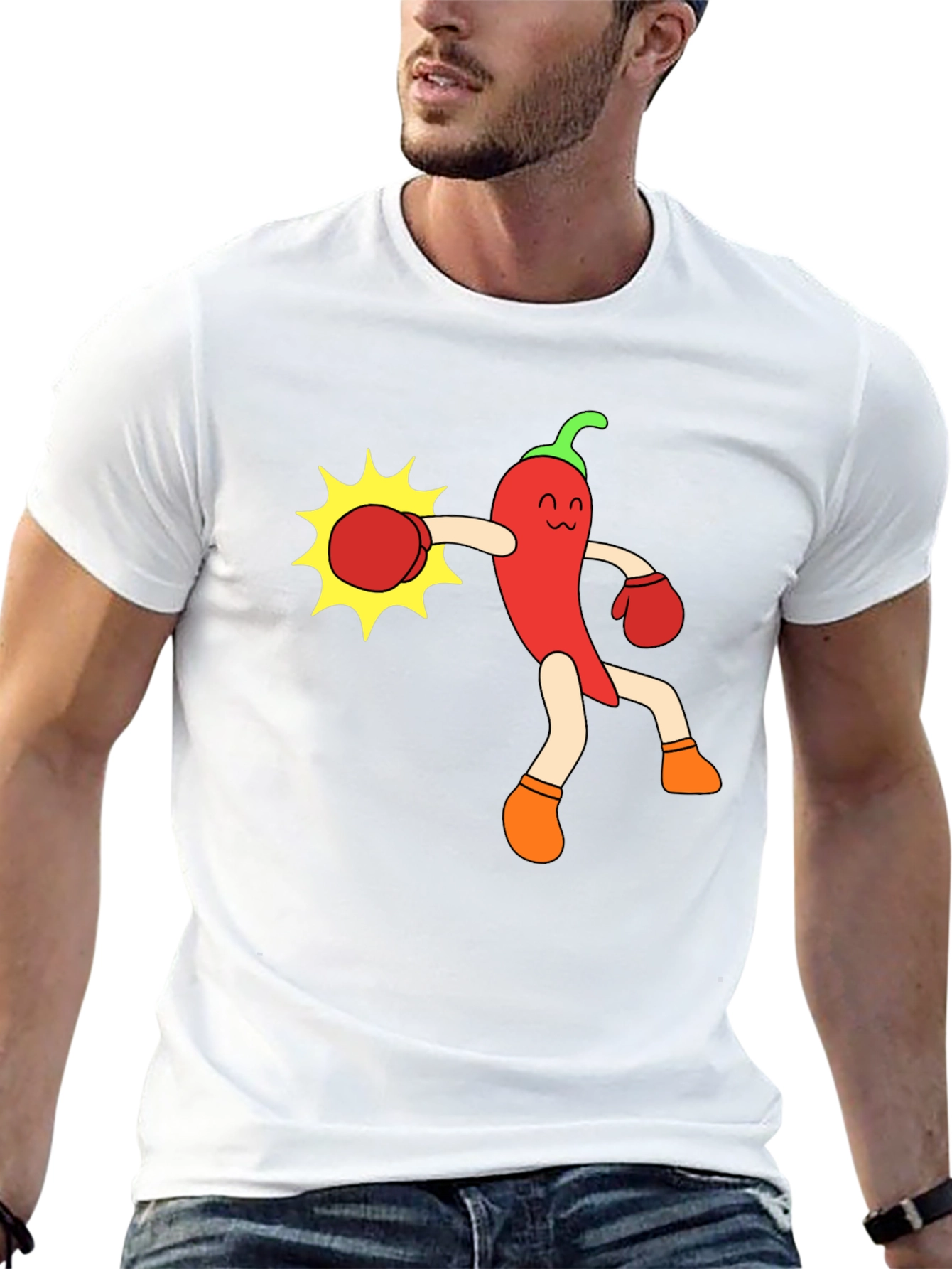 Funny Chili Pepper Boxing Black T-Shirt
