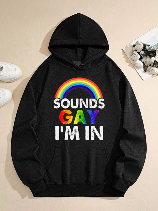 Pride Rainbow Hoodie – “Sounds Gay I’m In” Funny Graphic Pullover, LGBTQ+ Support Sweatshirt for Men & Women, Casual Equality Pride Apparel