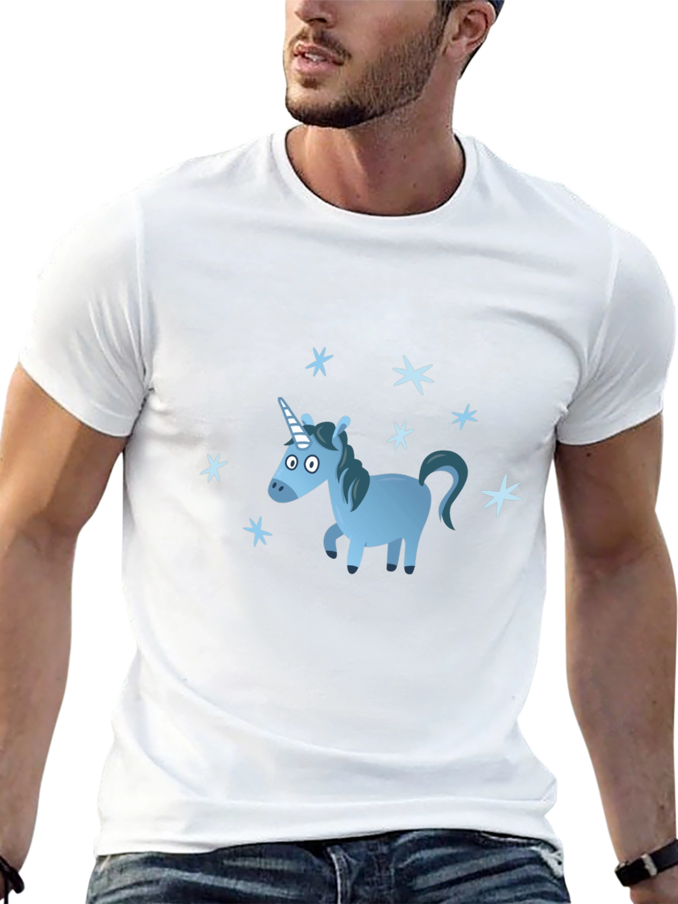 Blue Unicorn Stars Graphic T-Shirt