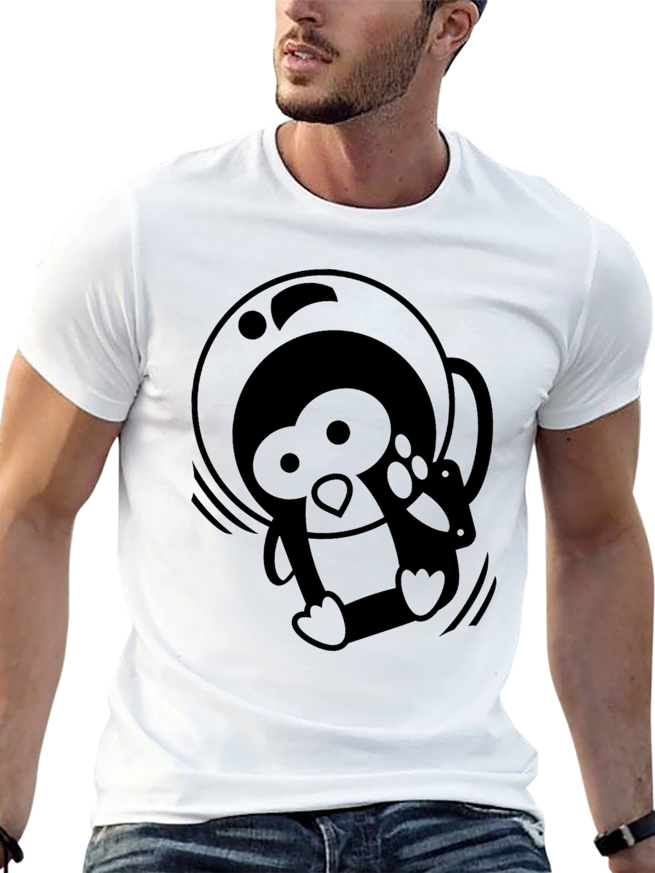 Astronaut Penguin Black T-Shirt