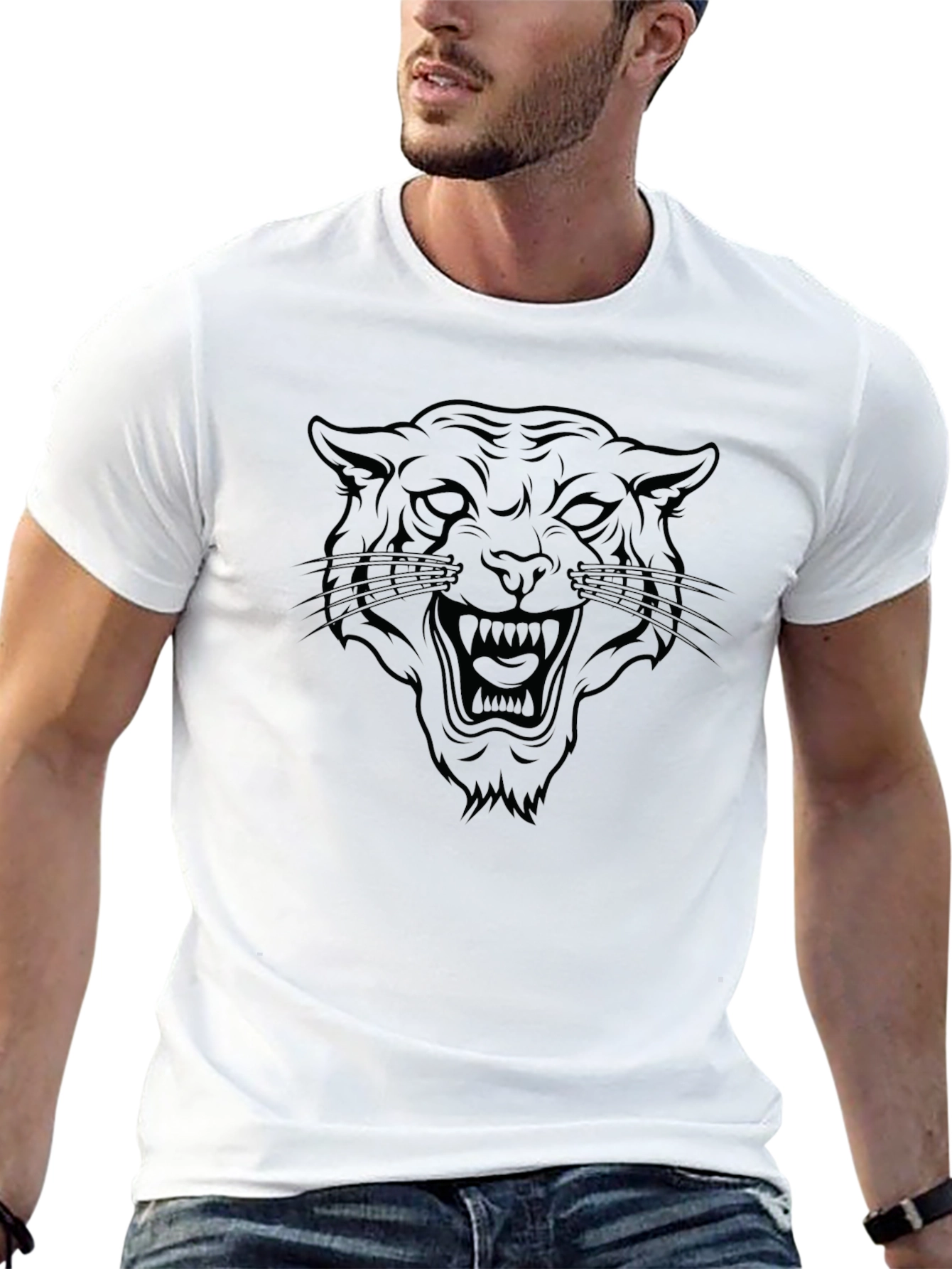 Black T-Shirt with Panther Graphic
