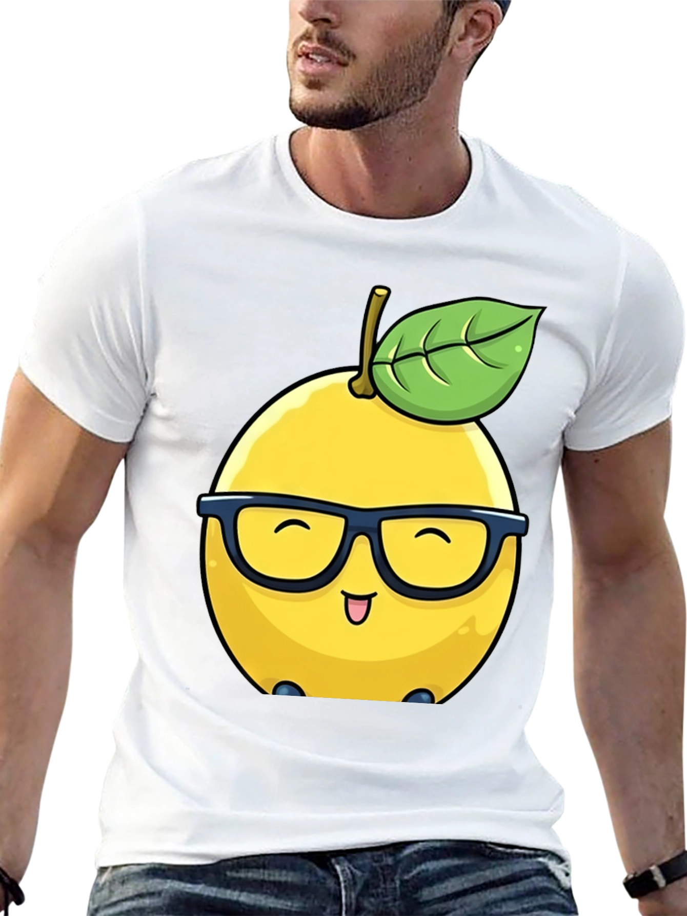 Funny Lemon with Glasses Black T-Shirt