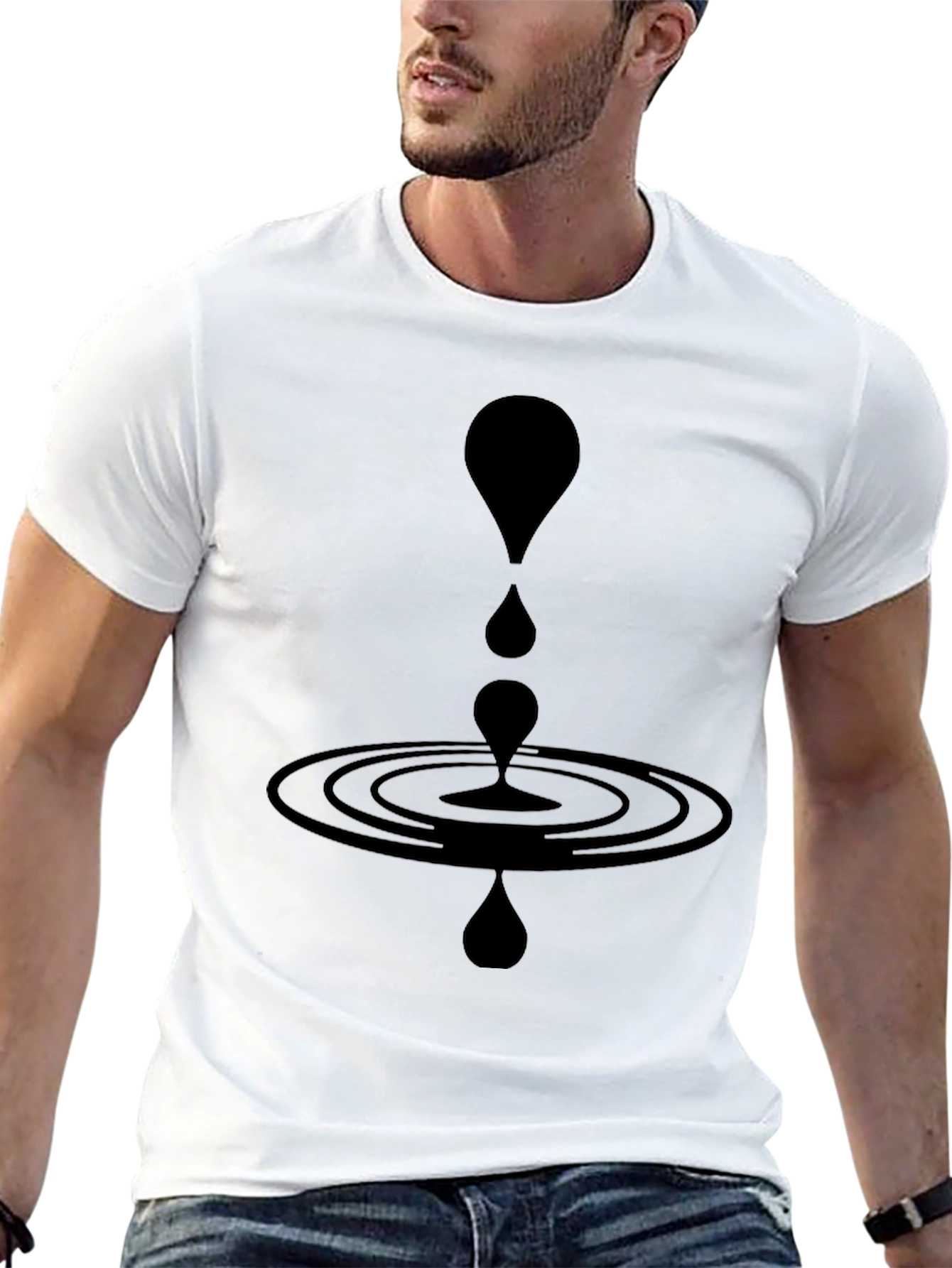 Modern Black Water Droplet Ripple Graphic T-Shirt
