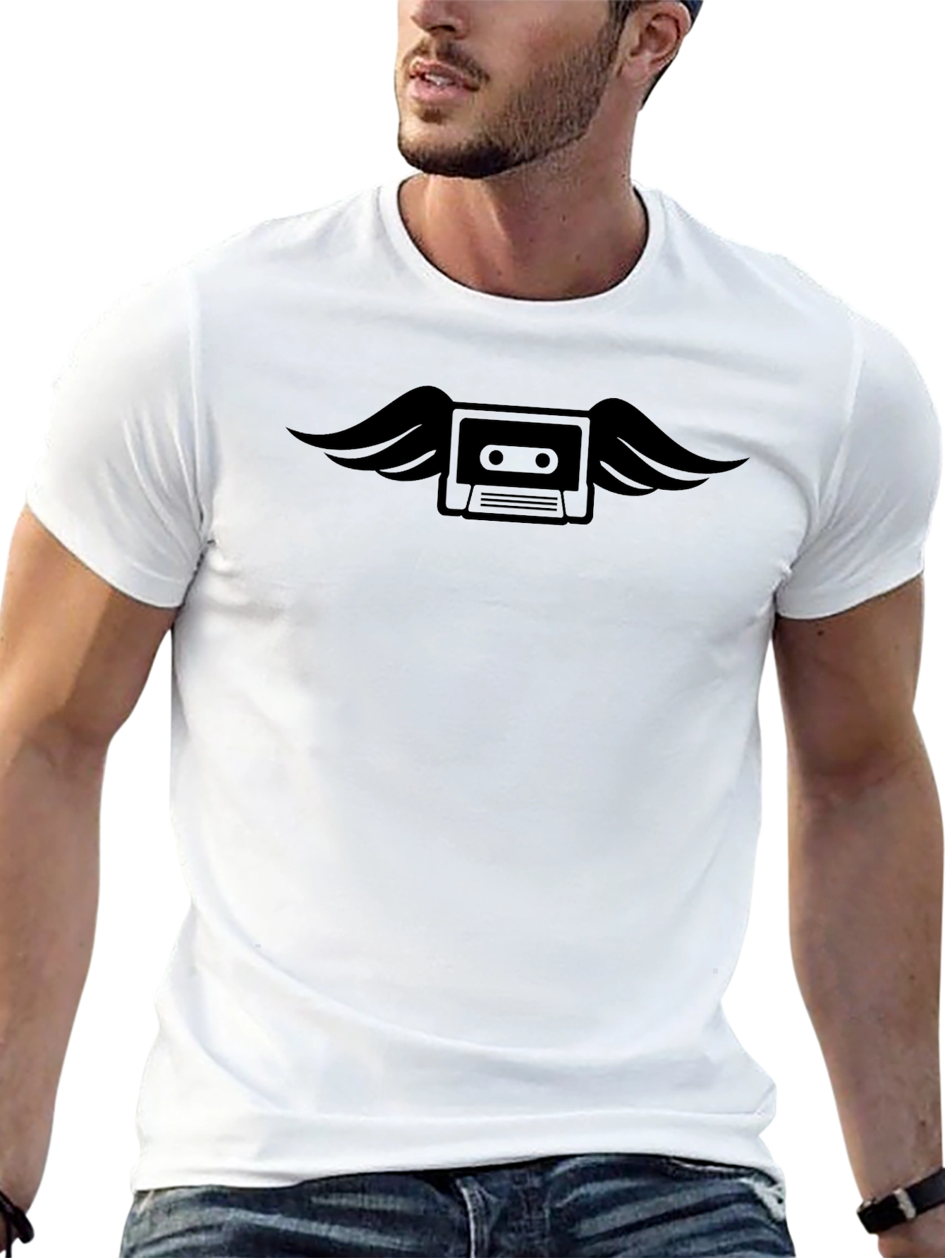 Winged Cassette Tape Graphic Tee - Classic Black