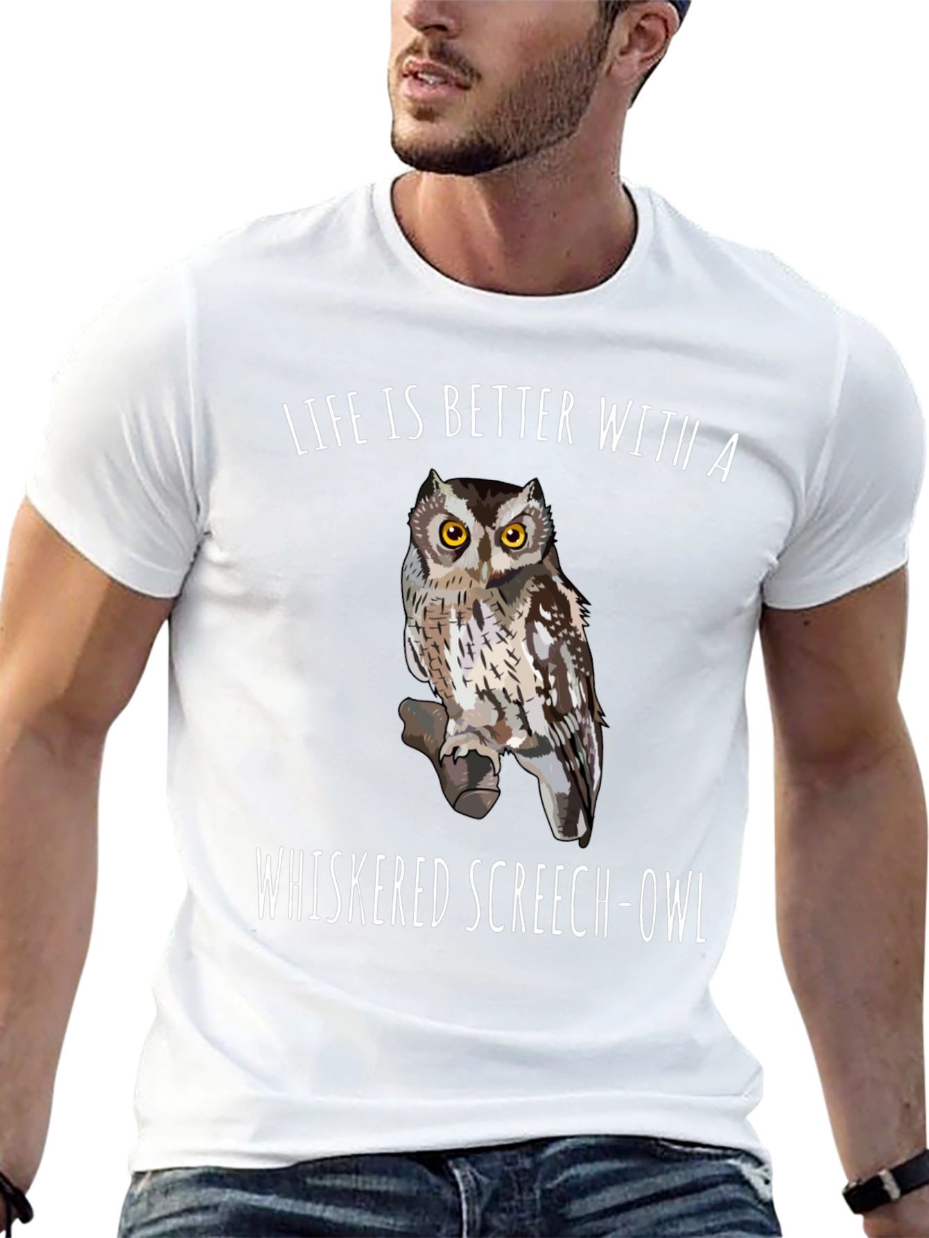 Whiskered Screech Owl Graphic Tee Black T-Shirt