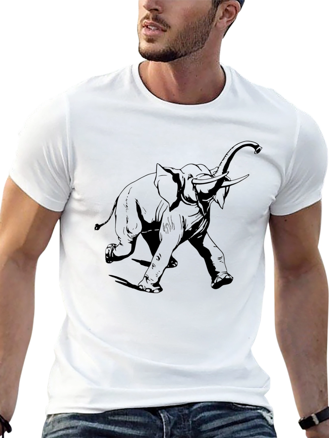 Elephant Graphic Tee - Black Cotton Blend Casual Shirt
