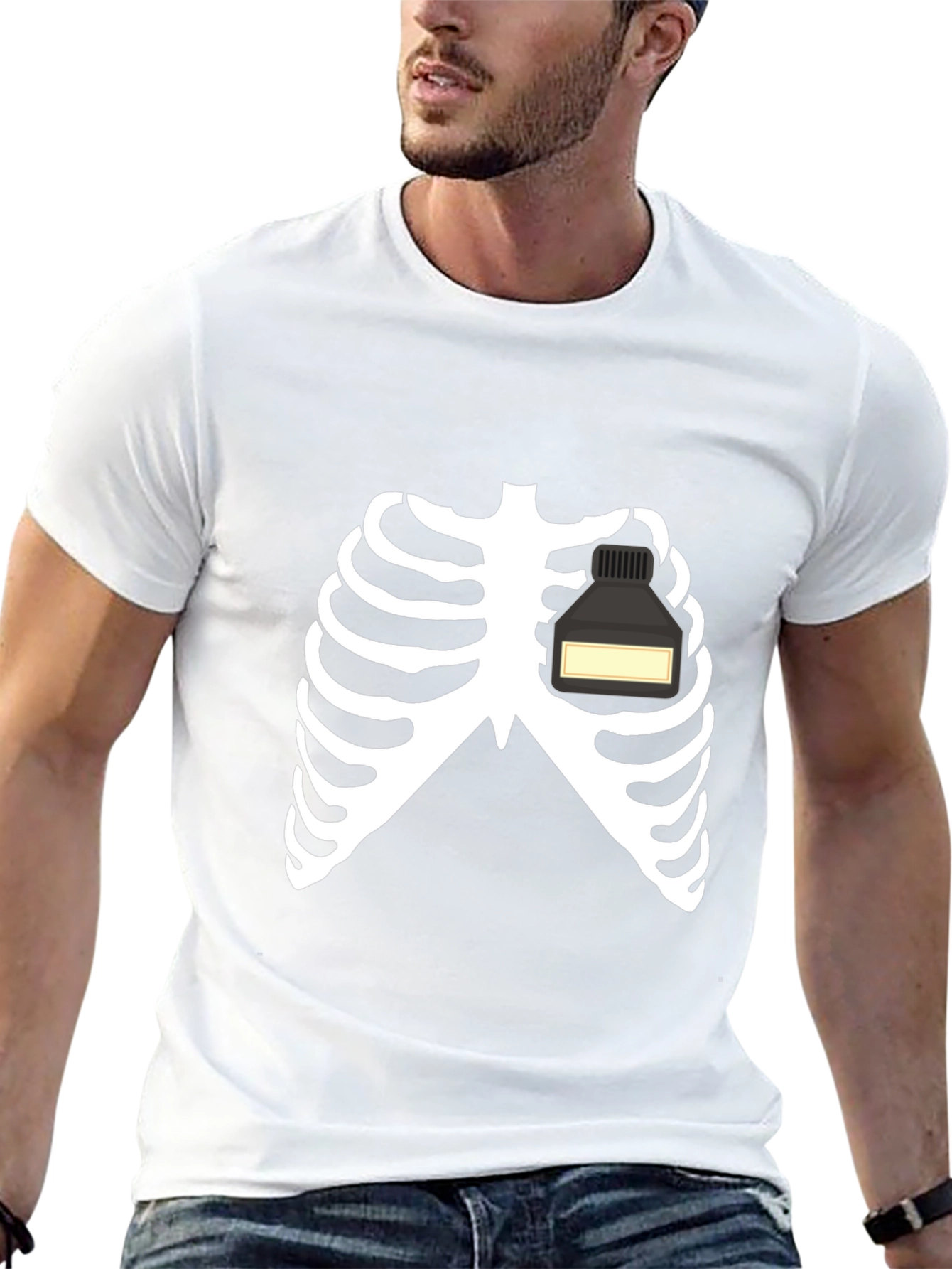 Skeleton Rib Cage Ink Bottle Heart Graphic Tee