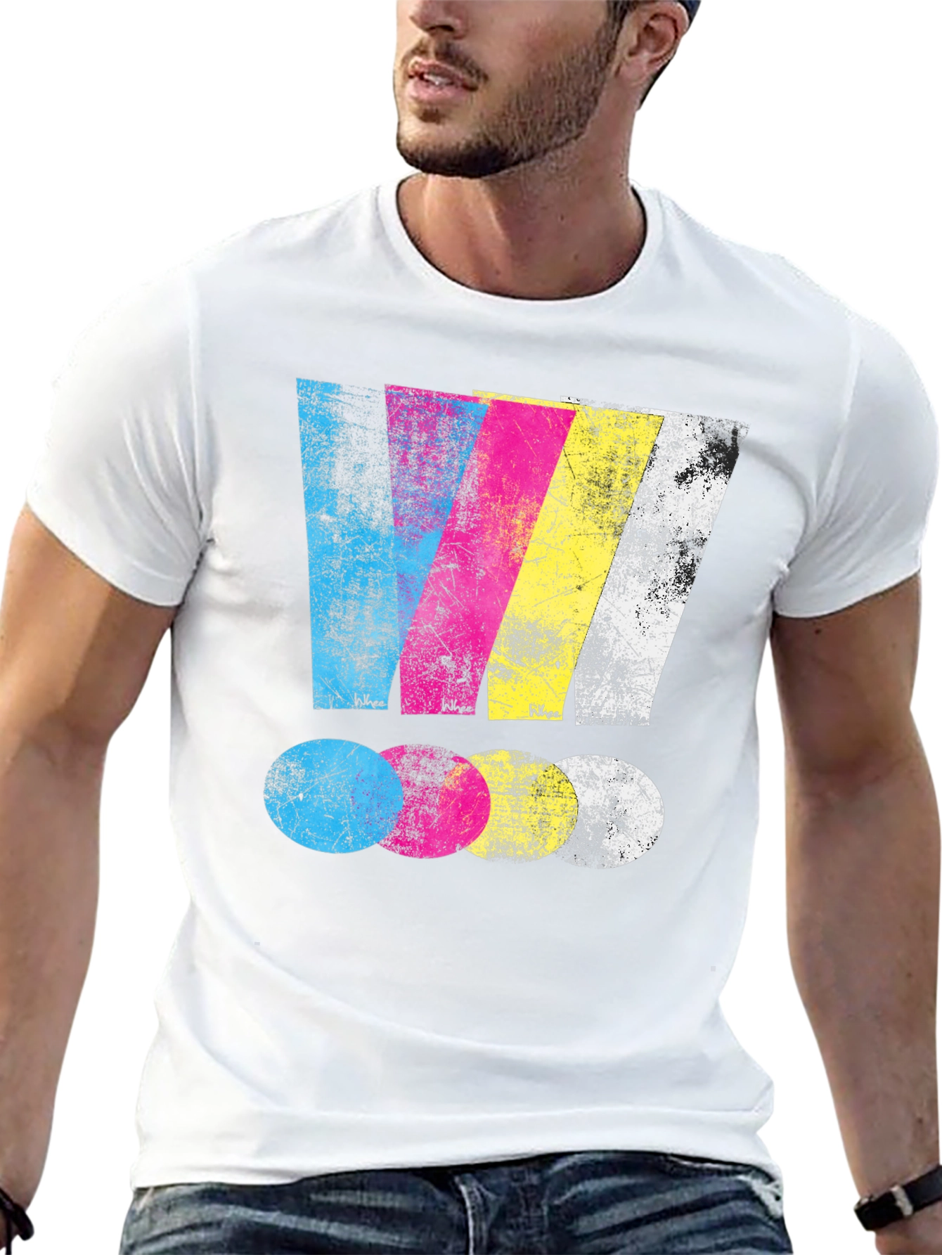 Distressed CMYK Graphic Print Black T-Shirt
