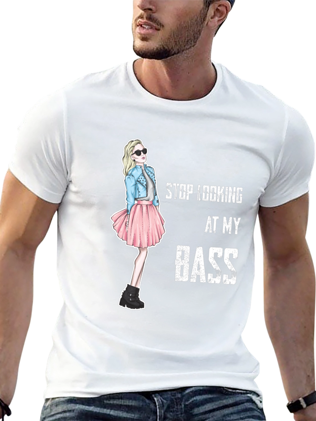 Stop Looking At My Bass Funny Graphic T-Shirt