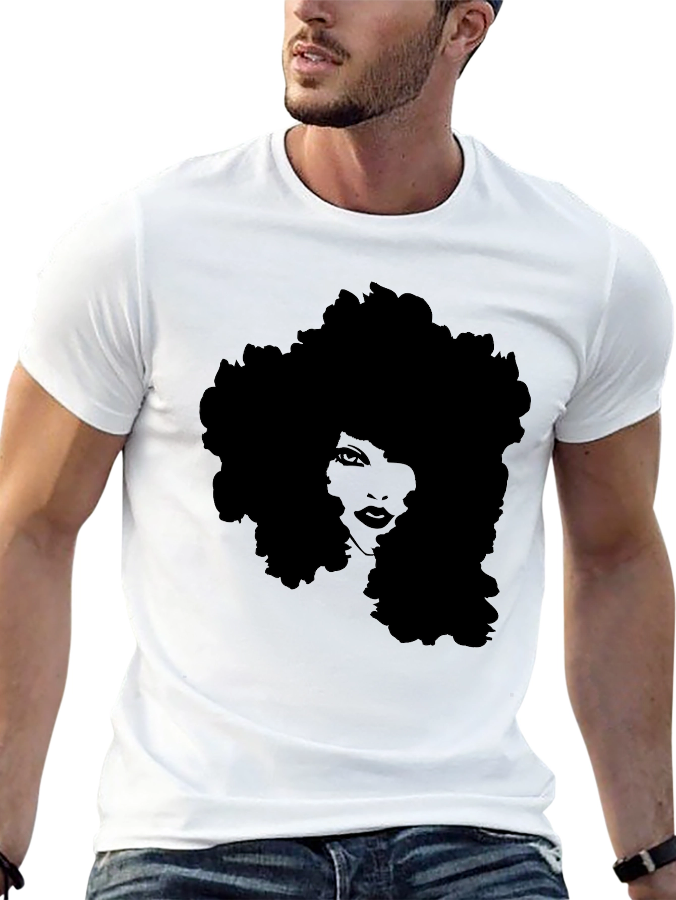 Afro Silhouette Tee - Stylish Black Graphic T-Shirt