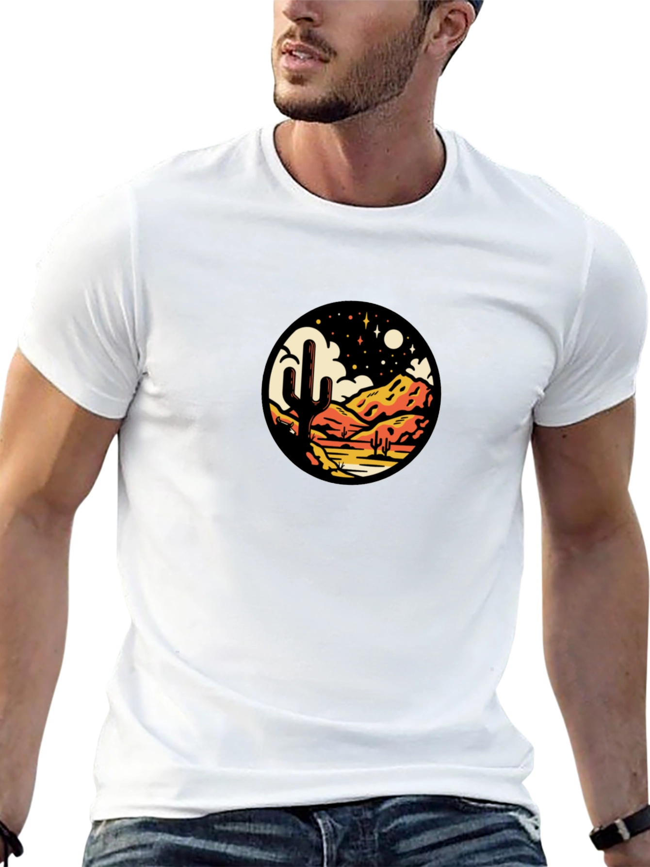 Desert Night Scene Graphic Tee - Black Casual Shirt
