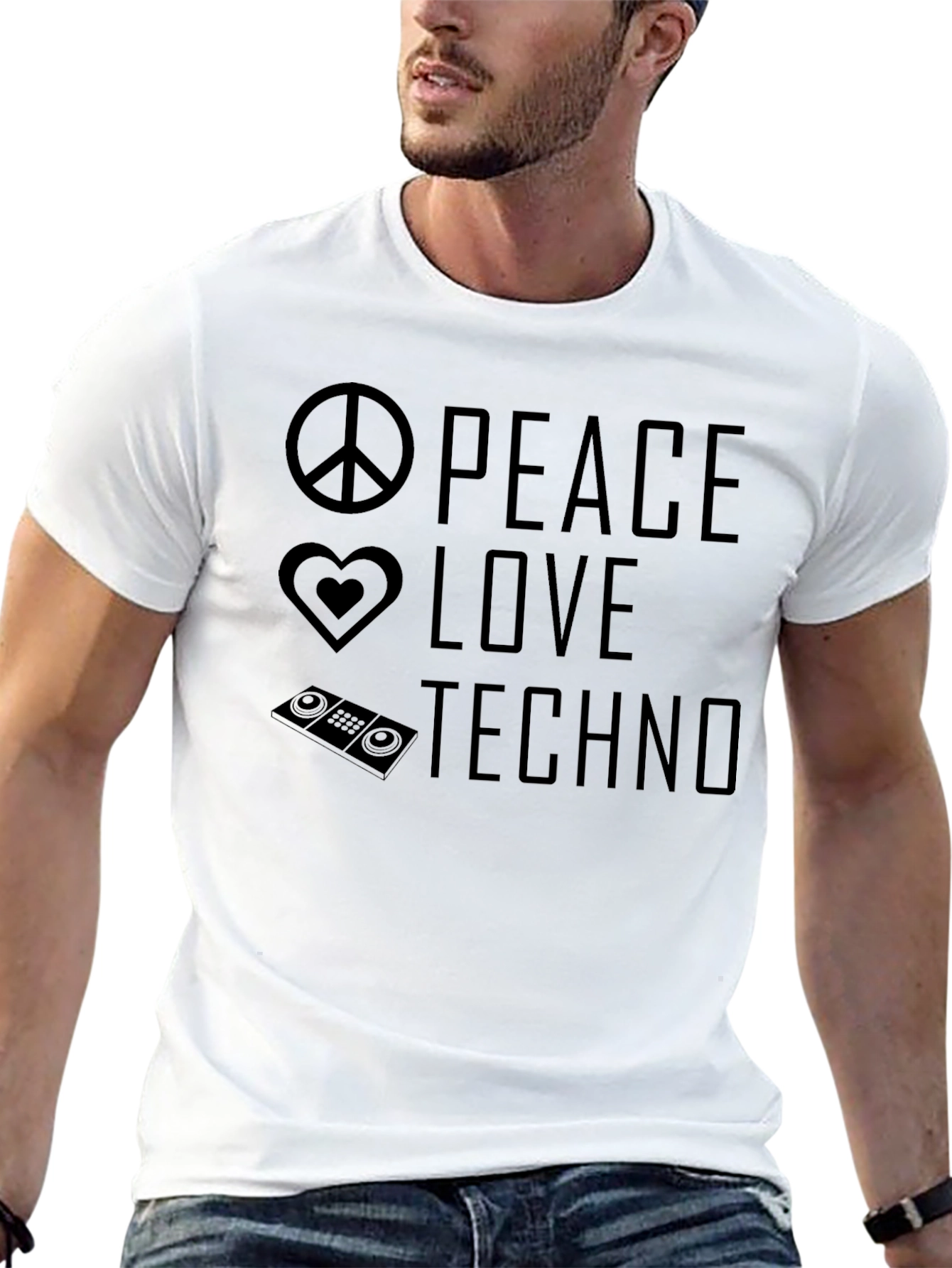 Peace Love Techno Graphic Tee - Black T-Shirt