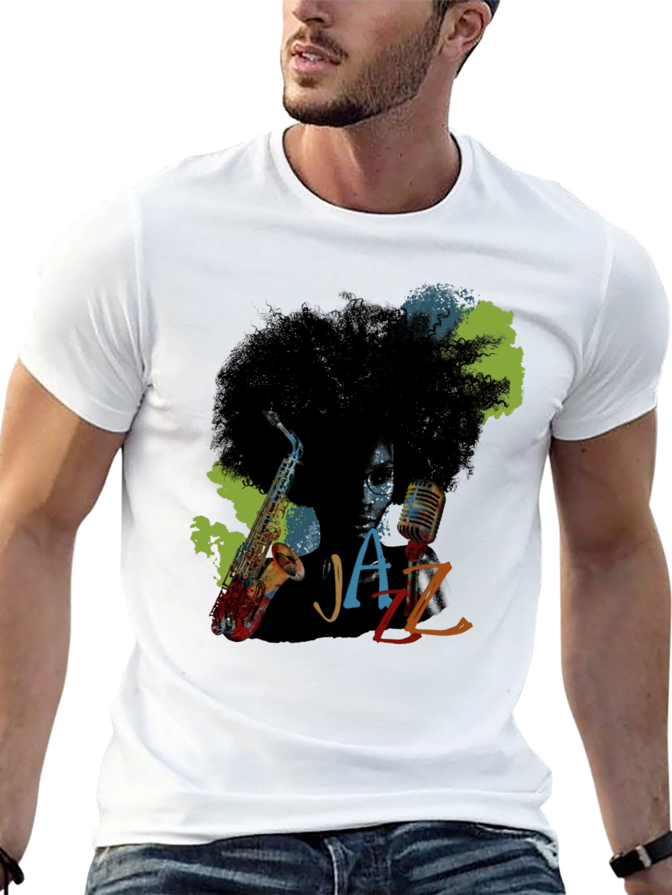 Jazz Saxophone Graphic Tee - Afro Music T-Shirt
