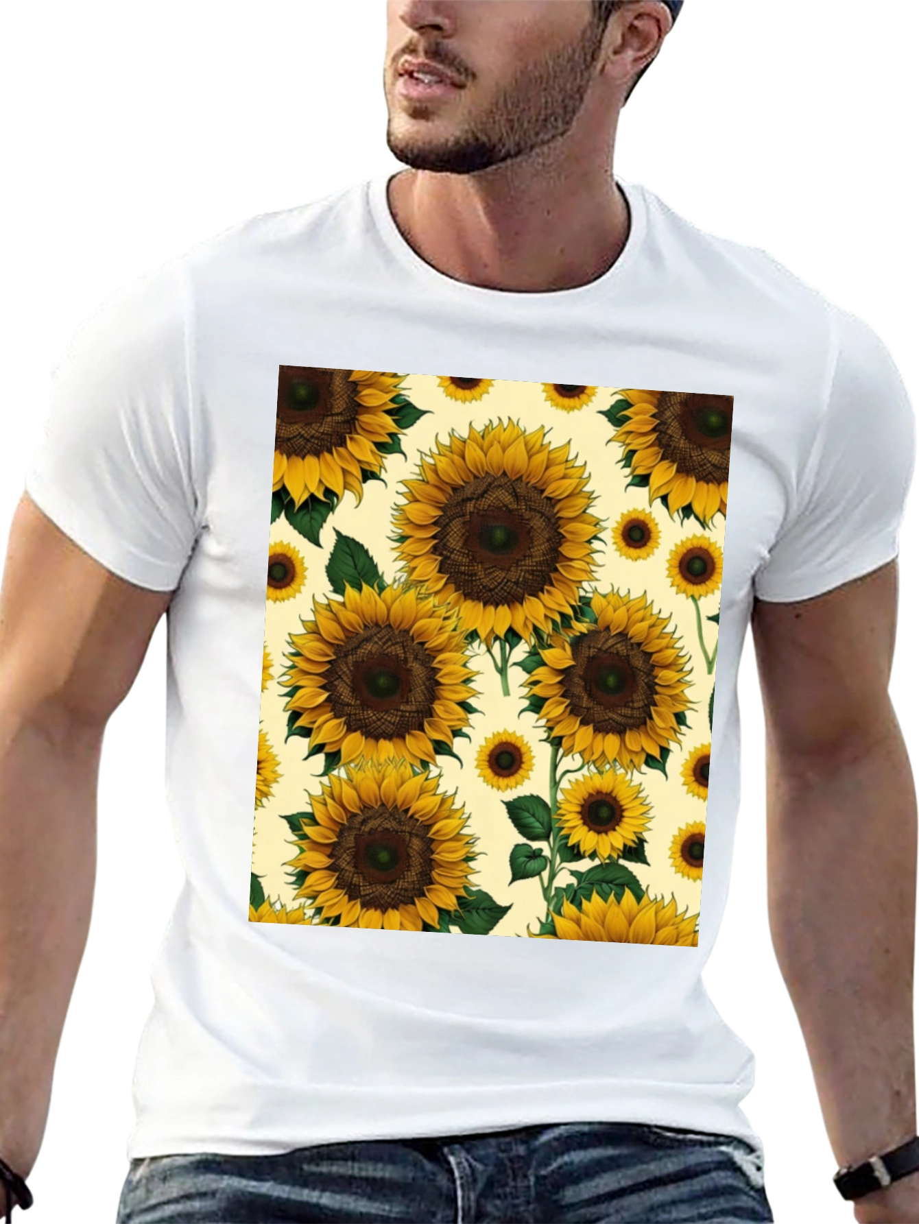 Sunflower Print Black T-Shirt