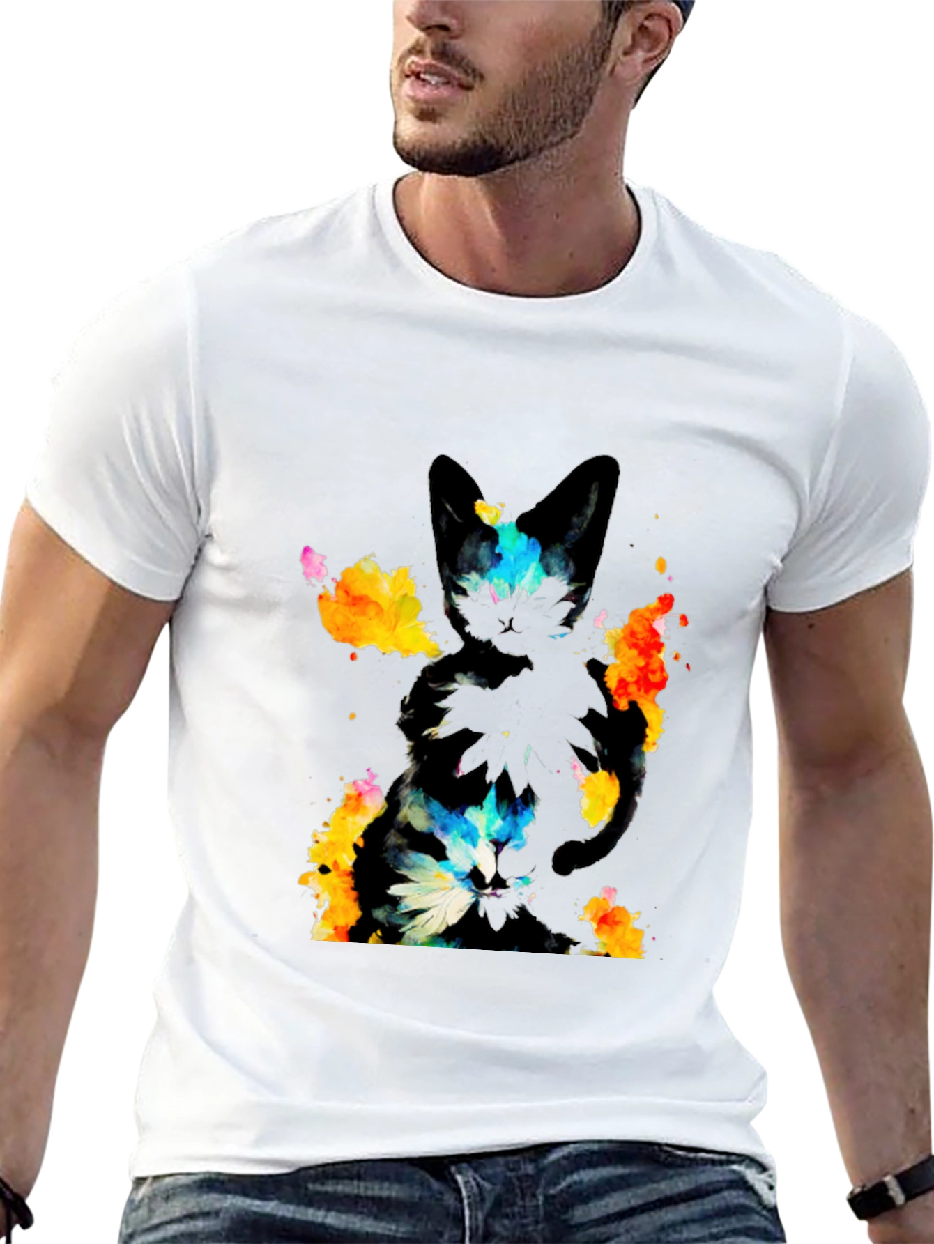 Abstract Cat Graphic Black T-Shirt