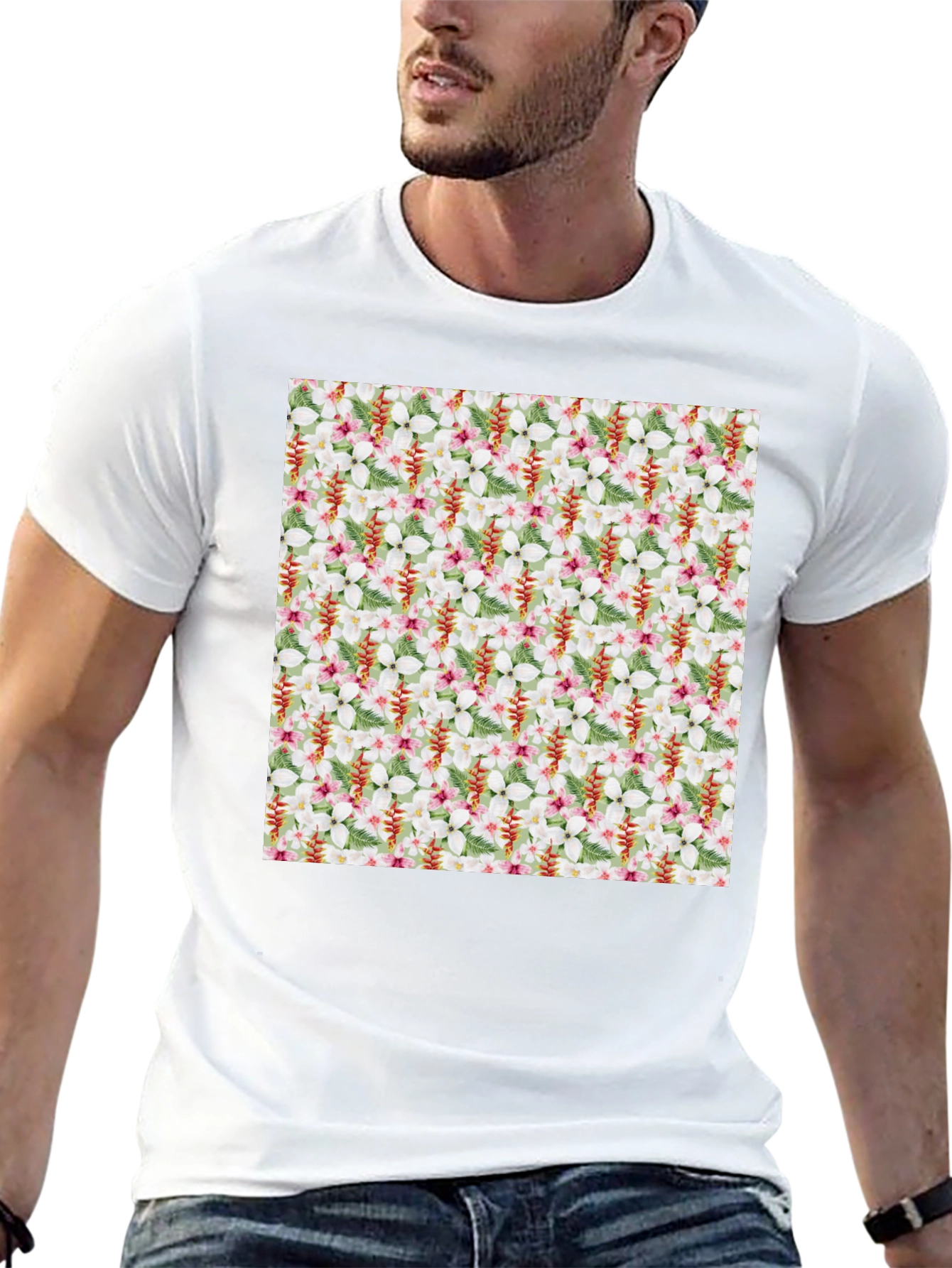 Floral Pattern T-Shirt - Tropical Design