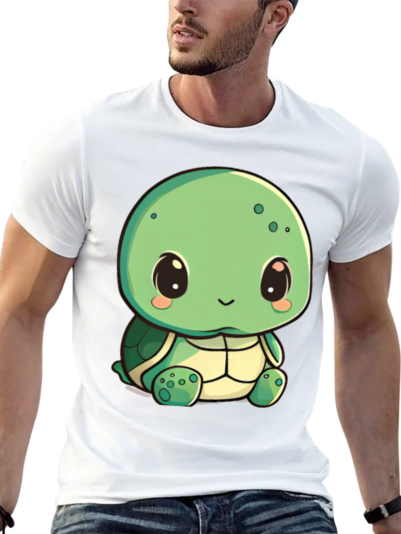 Cute Turtle Graphic Tee - Black Cotton Blend Shirt