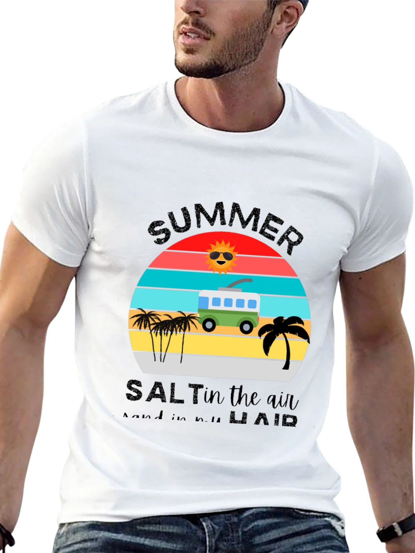 Summer Salt Air T-Shirt: Retro Van & Palm Design