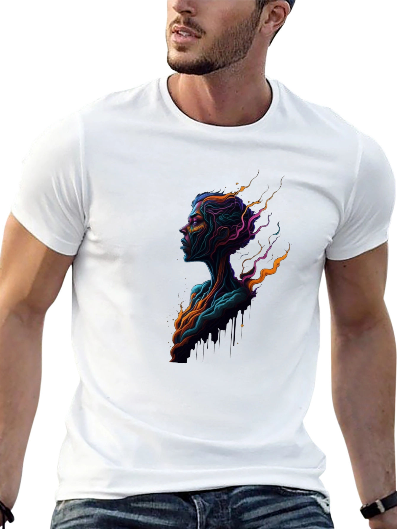 Abstract Neon Portrait Black Tee