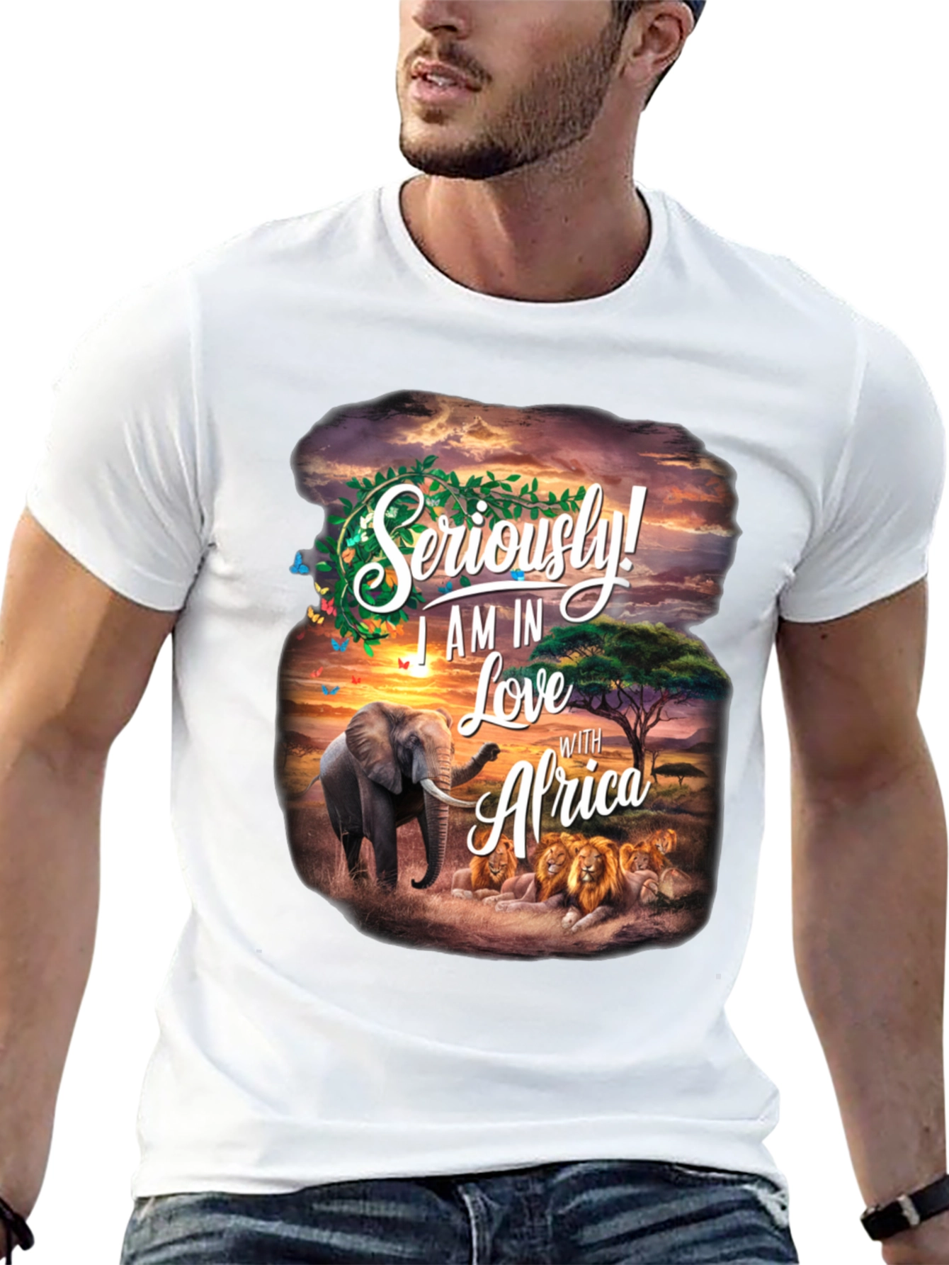 Africa Love Graphic Tee - Wildlife Elephant Lion Design