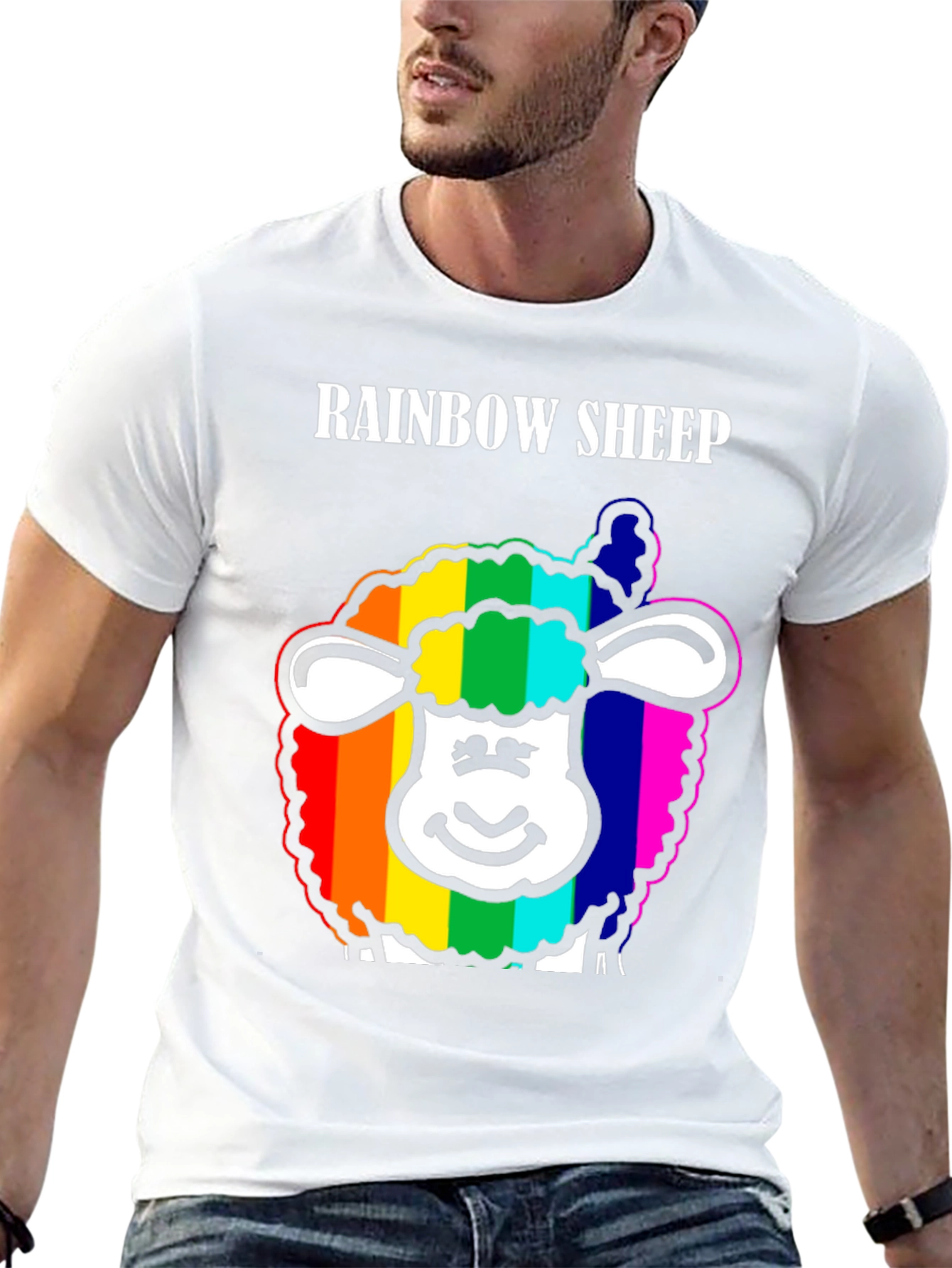 Rainbow Sheep Graphic Tee - Black Cotton Blend