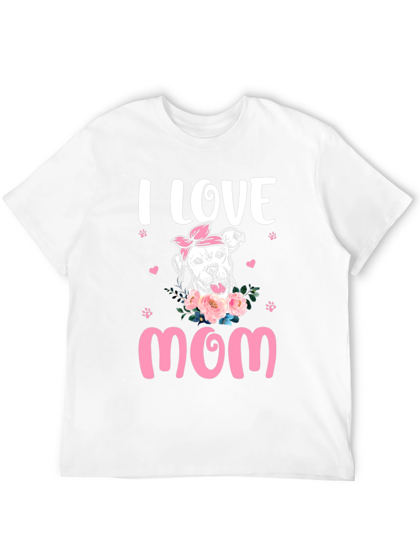 I Love Mom Pitbull Dog T-Shirt Cute Pet Tee