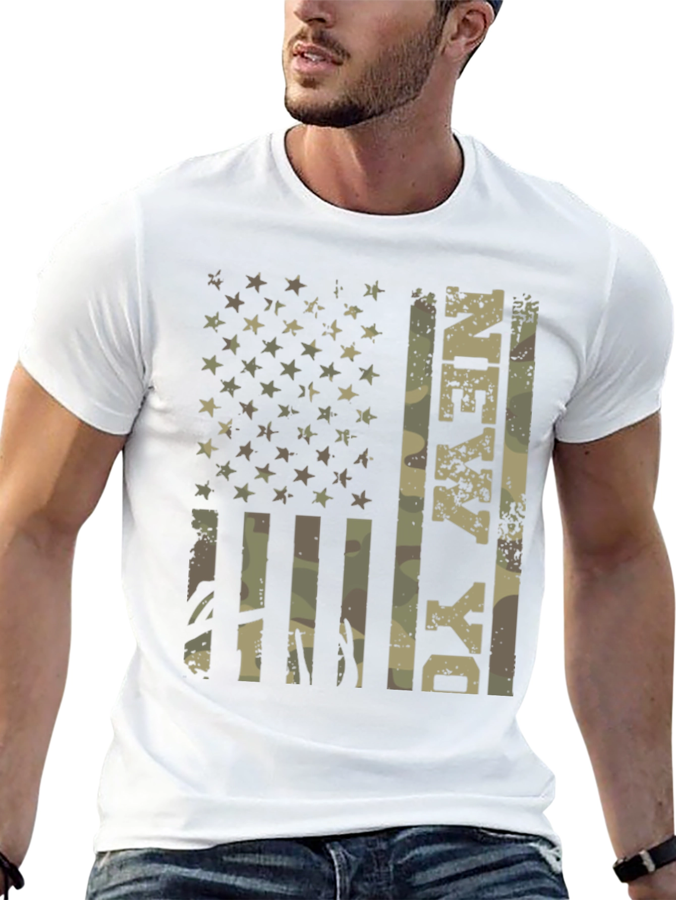 Military Camo Flag T-Shirt - Patriotic Graphic Tee