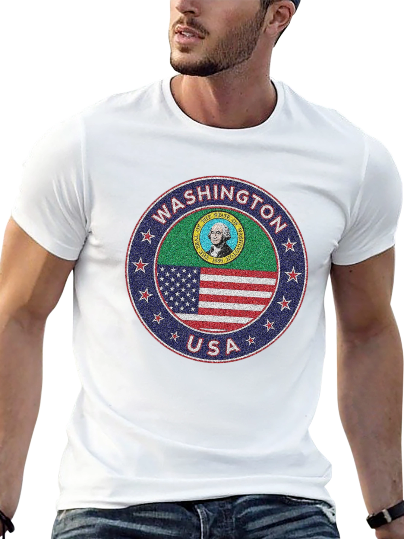 Washington State Seal T-Shirt - USA Flag Design