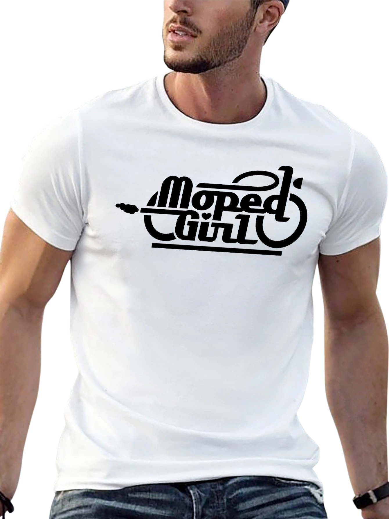 Moped Girl Graphic Tee - Sleek Black Cotton T-Shirt